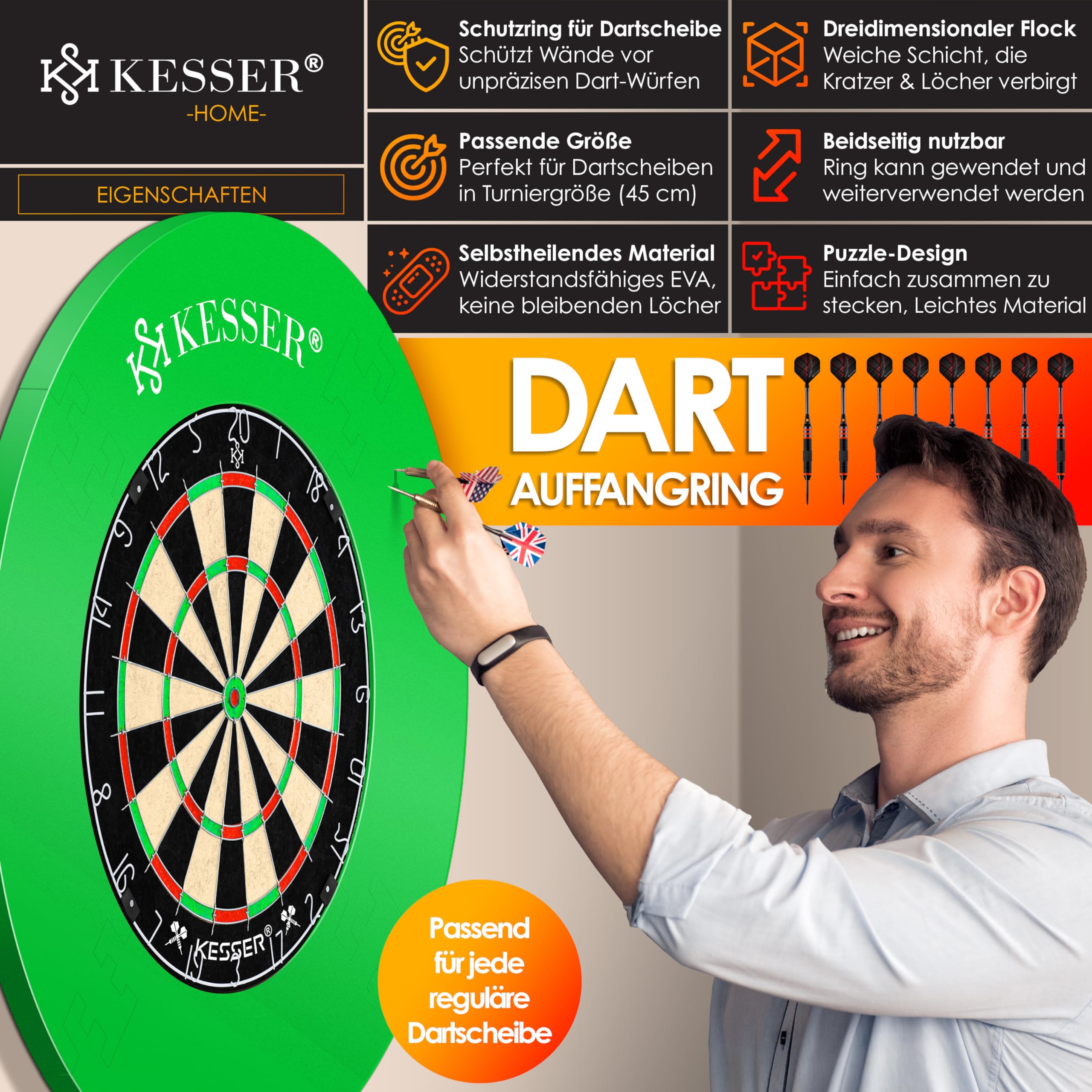 KESSER® Dartscheibe Catchring Schutzring Ø45cm | Auffangring rund Stabiler Wandschutz Zubehör | passend für alle Dartscheiben | Dartring Stabiler Wandschutz Backboard Surround Ring für Dartboard Eva