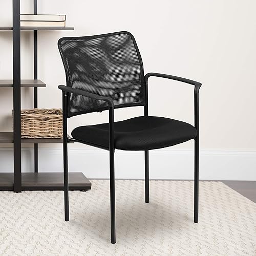 BizChair Silla auxiliar apilable de acero con brazos de malla negra Comfort