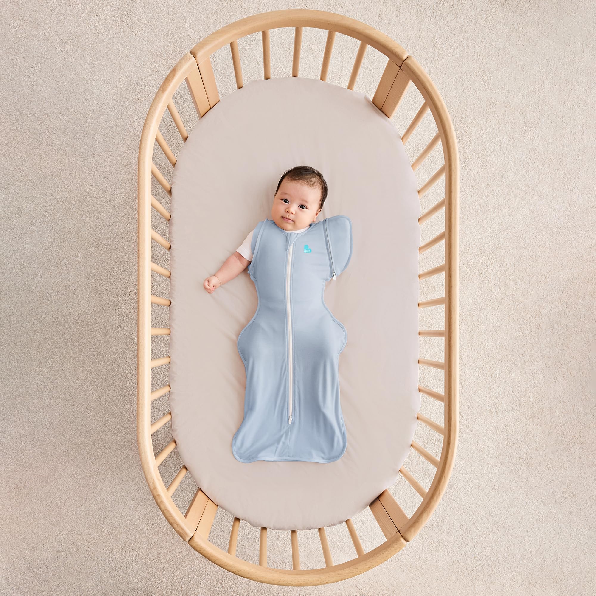 Love To Dream Swaddle Up Transition Bag, Twin Zipper, Arms-Free Baby Sleep Sack with Zip-Off Wings, Lightweight, Hip Healthy, Moderate Ideal Temperatures 24°C & 27°C, Light Blue, Large (6-9 Months) 1