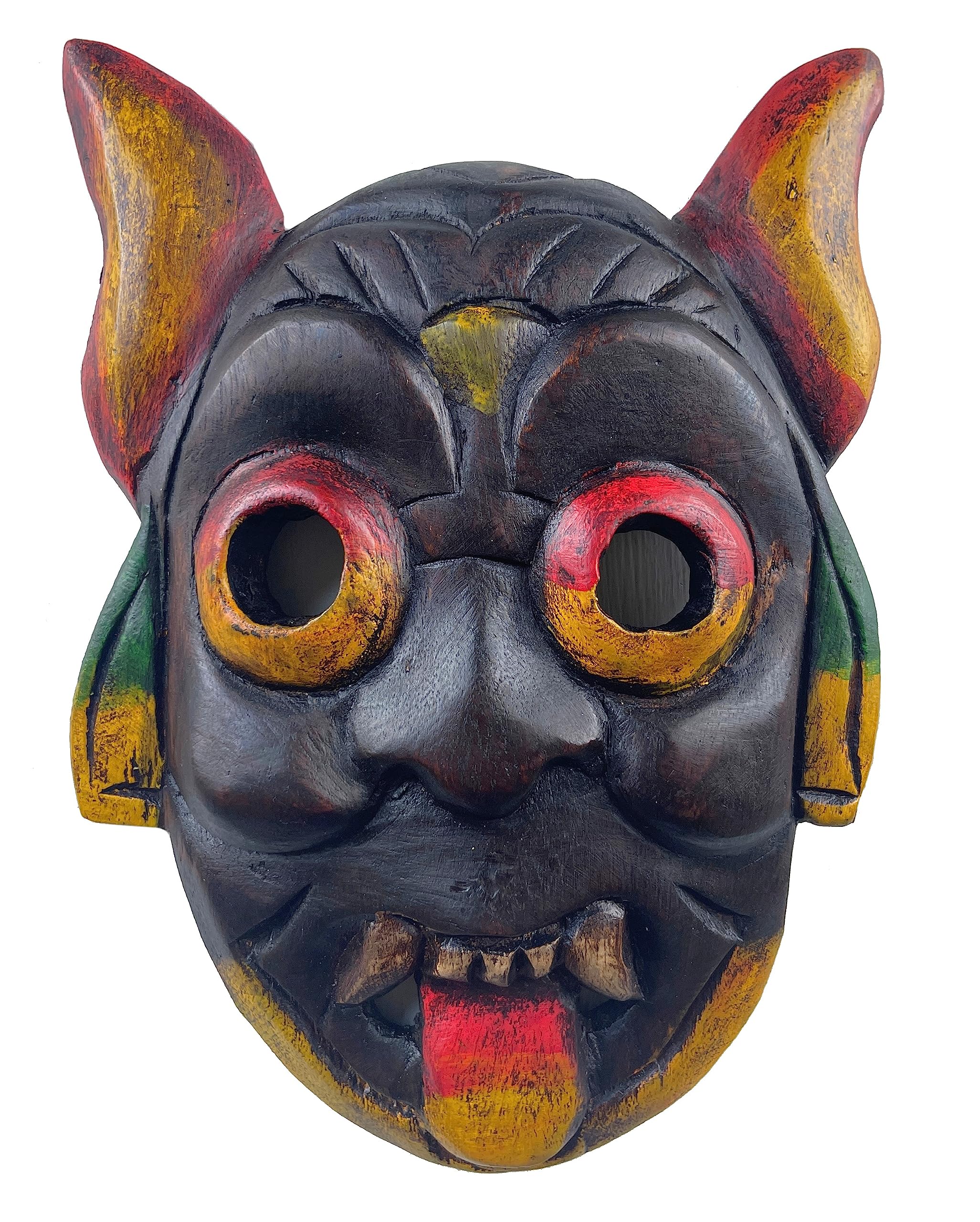 Land of Simple Treasures Wooden Tribal Mask Sculpture – African Style Tiki Wall Hanging Décor – Hand Carved Man Cave Accessory (Ork Man)