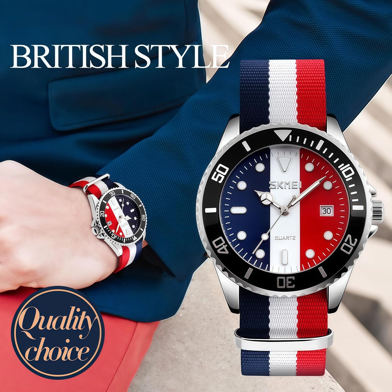 MASTOP Men's Quartz Watch Nylon Strap British Style Business Sports Date Display Waterproof Dress Watches Luminous Fashion Analog Casual Wristwatch