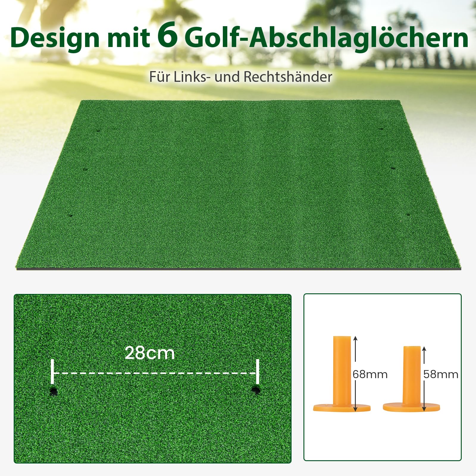 GYMAX Golf Abschlagmatte, Golf Übungsmatte mit 2 Gummi-Tees, 2 Ausrichtungsstäben & 6 Abschlagpositionen, Golf-Schlagmatte für Schwung-Training, Golfmatte für Indoor & Outdoor