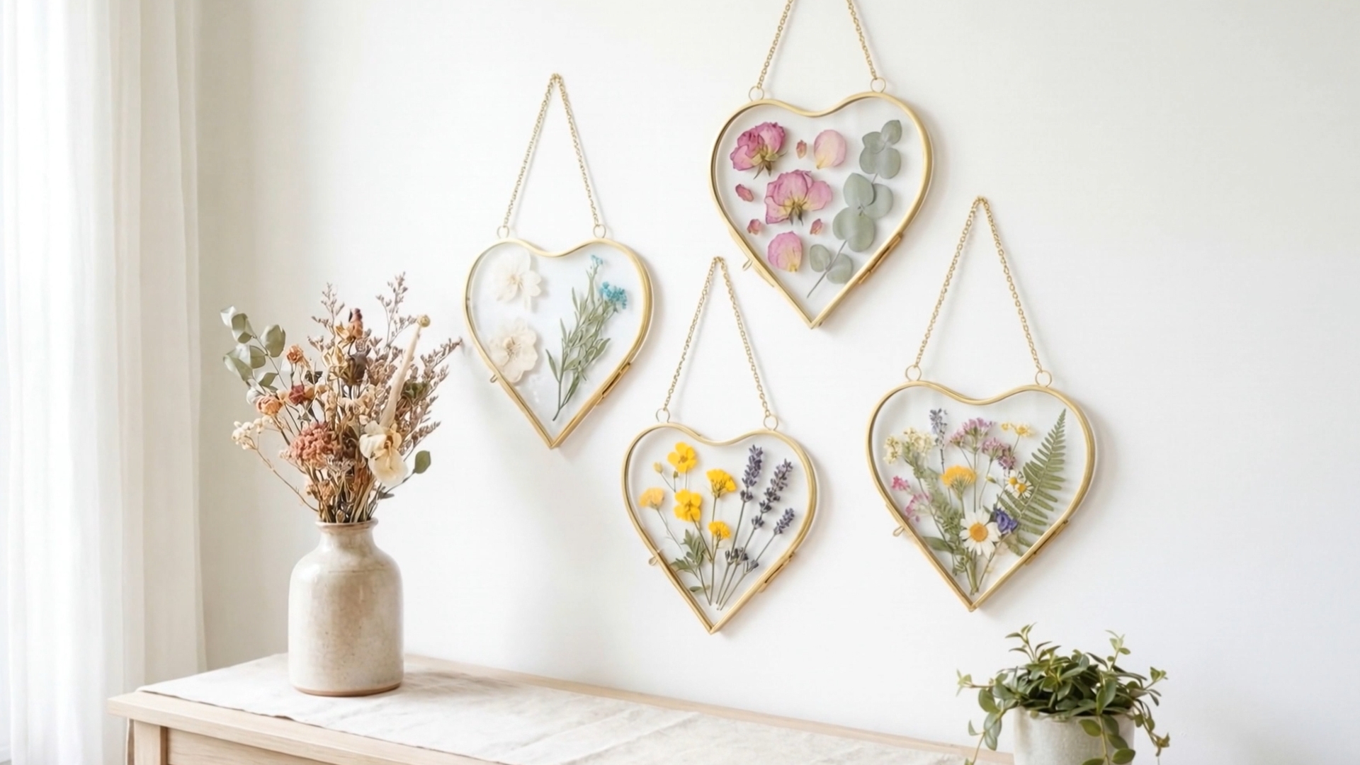 Amazon.com - Cinnvoice 4 Pcs Heart Glass Pressed Flower Frame