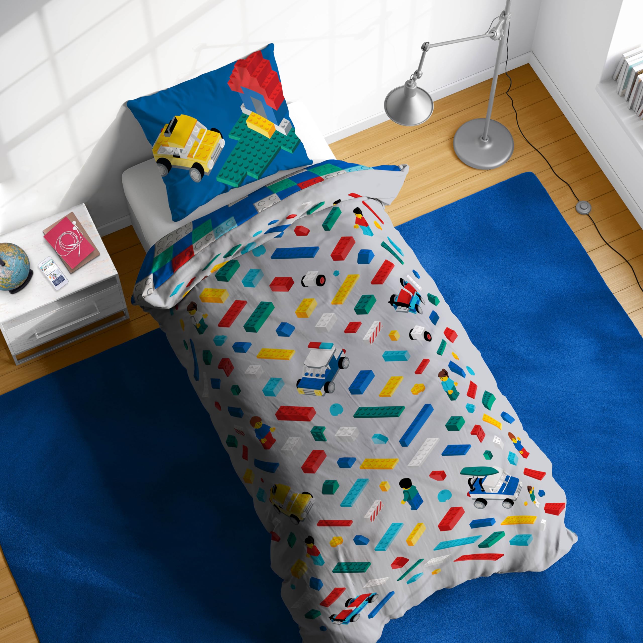 Jay Franco Lego Set Copripiumino – Biancheria da Letto Super Morbida per Bambini con Federa, SOLO COPRIPIUMINO (Imbottitura Non Inclusa), Multicolore, 2 Pezzi Singolo