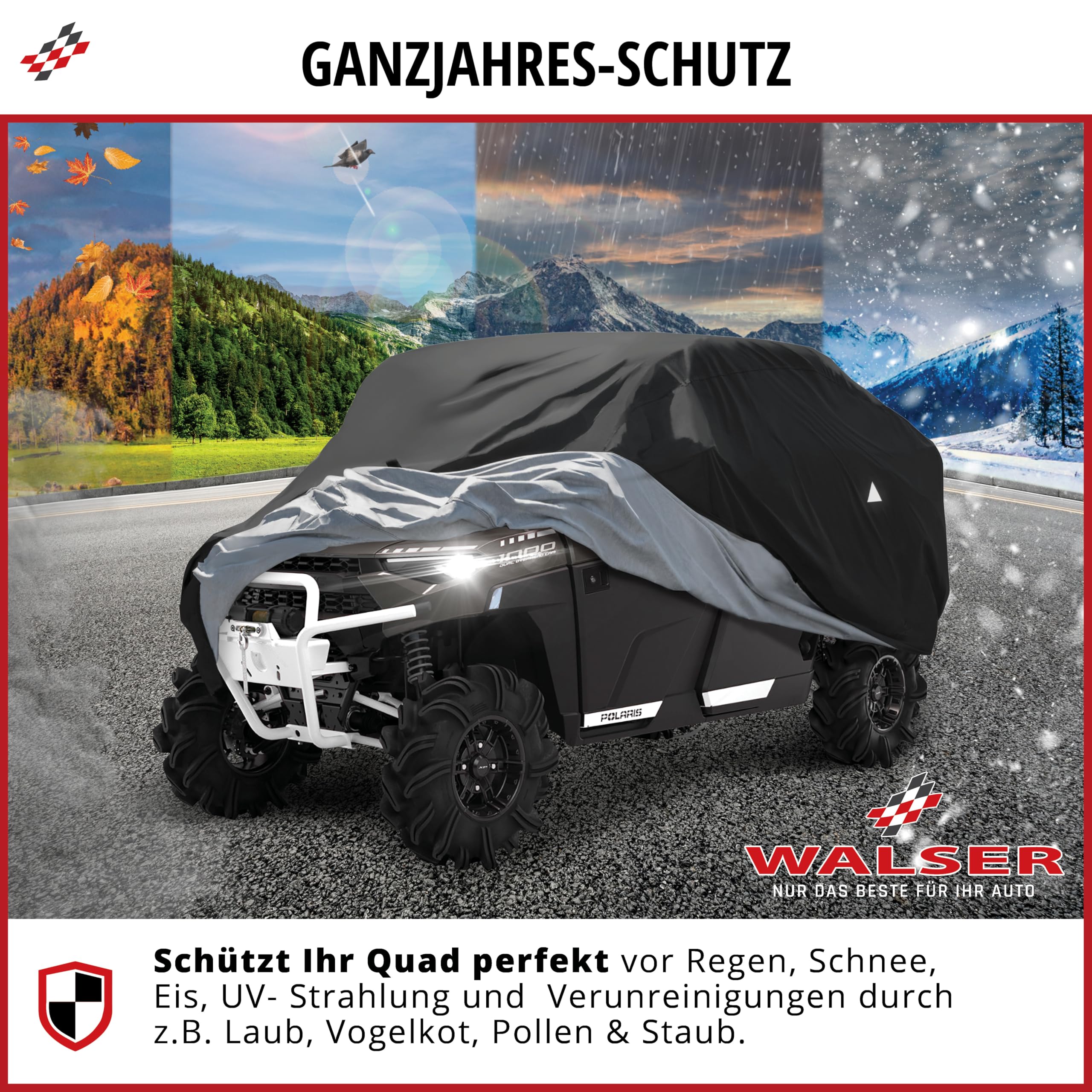 Walser Abdeckplane Quad All Weather Basic, Quad Abdeckplane wasserdicht, Quad Garage, Quad Zubehör, UV-beständige Quad Abdeckplane auch für E Quad, Quad Plane, wetterfeste Abdeckung Plane schwarz L