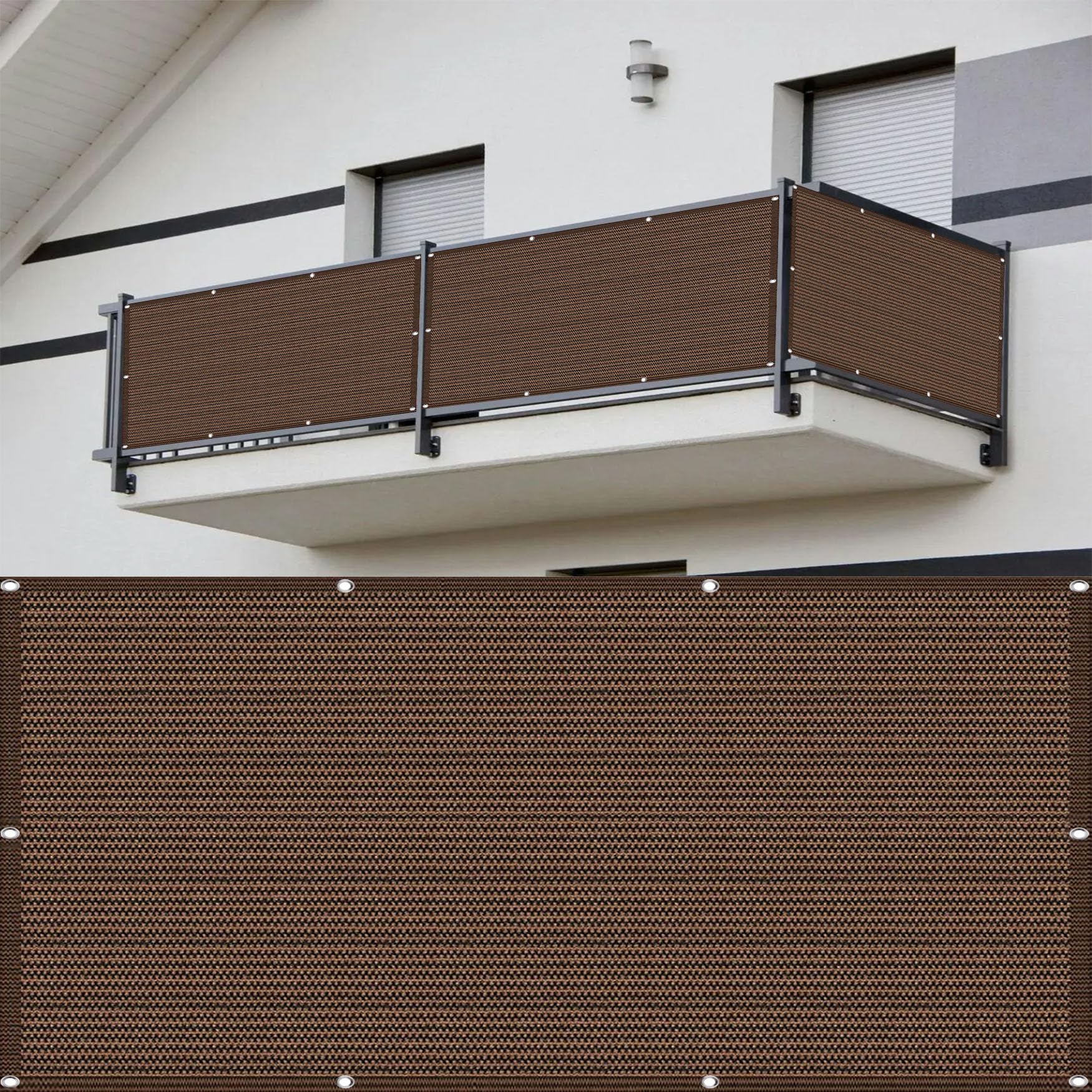Brise vue balcon 150x480 cm marron occultant résistant au vent