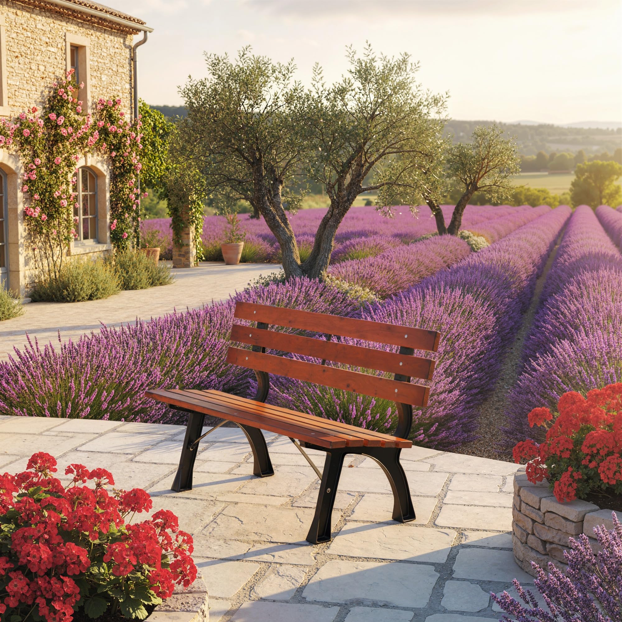 Outsunny Banc de Jardin extérieur 2 Places en Aluminium et Lattes de Bois, dim. 120L x 57l x 70H cm