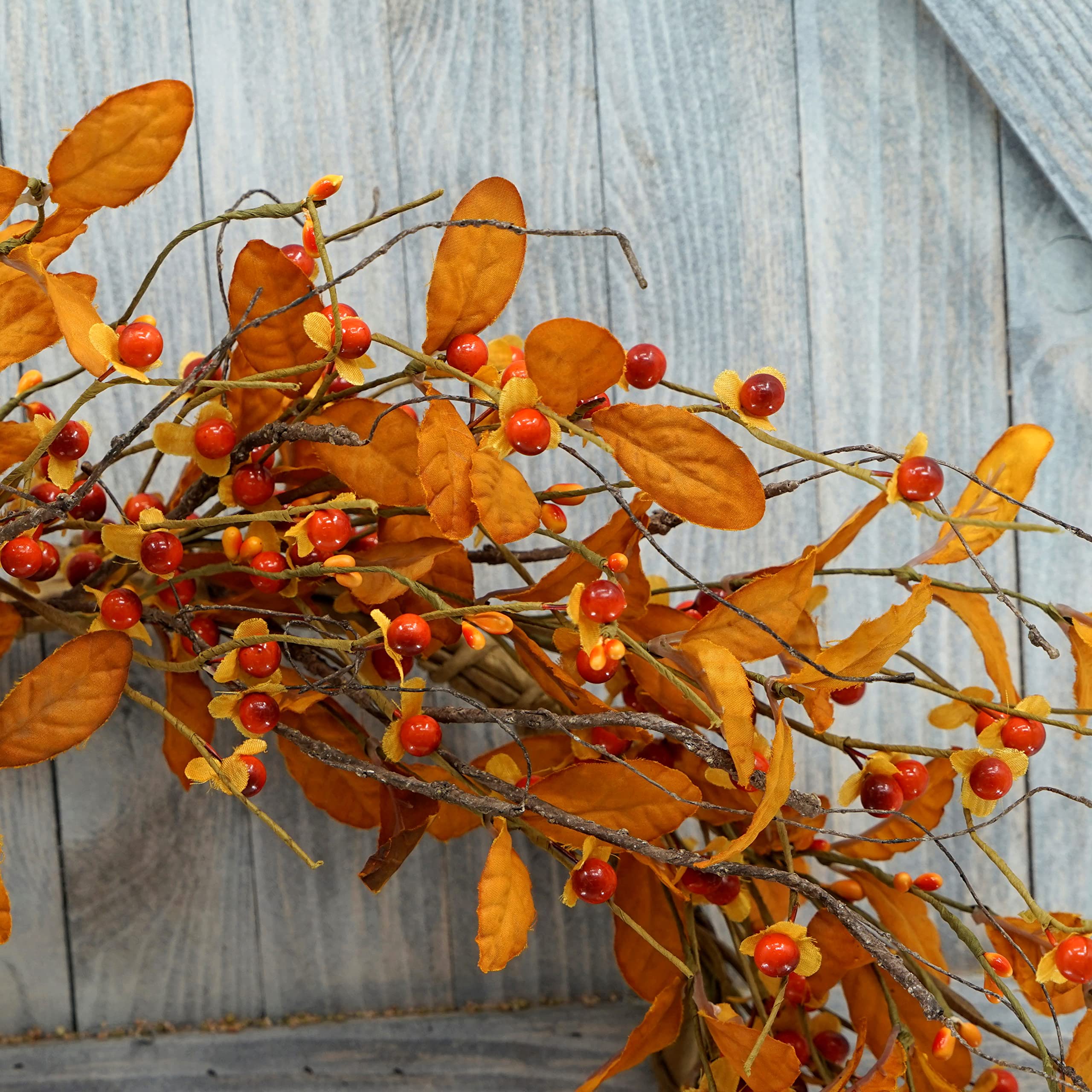 AMF0RESJ Artificial Fall Wreath for Front Door Autumn Door Wreath with Bitter Sweet Berry,Dry Vine Branches for Indoor Outdoor Farmhouse Home Wall Window Festival Wedding Decor, Gift Boxes Included