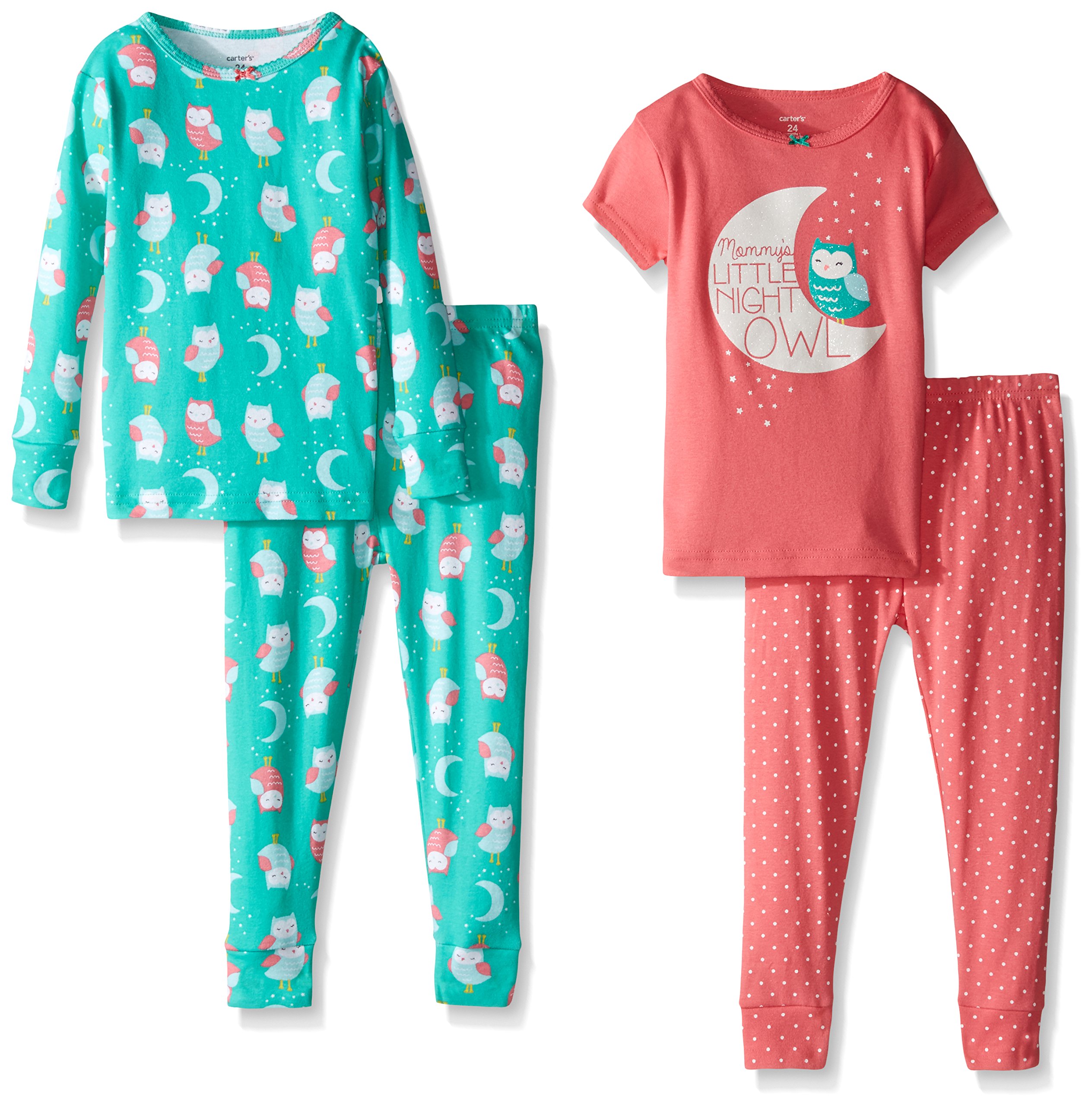 Carter's Baby Girls' 4 Piece Slogan Tee PJ Set (Baby) - Night Owl - 6M