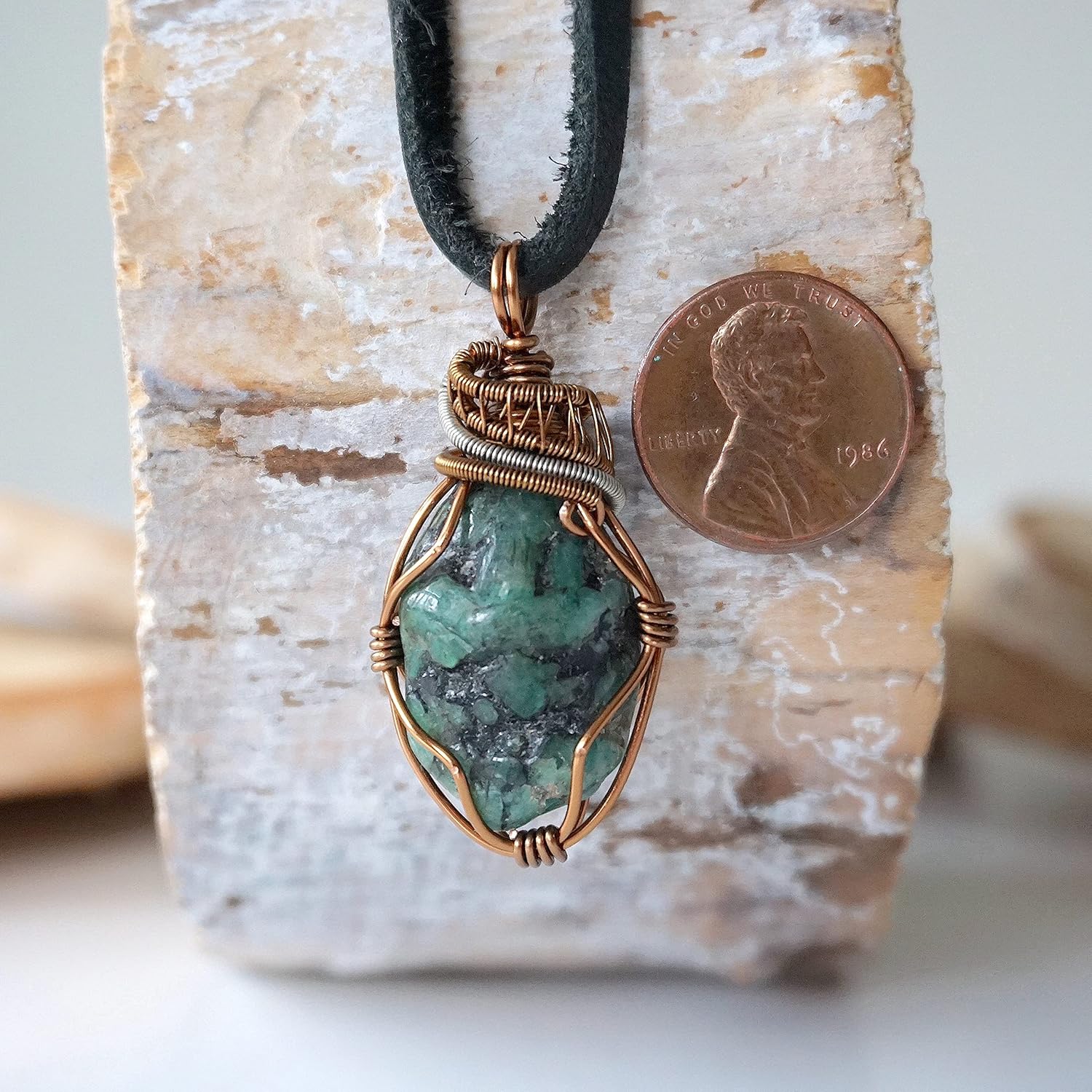 Designs by Nature Gems Men's Birthstone Gemstone Necklace - Antique Bronze, 24" Raw Flat Black Leather Cord - Image 7