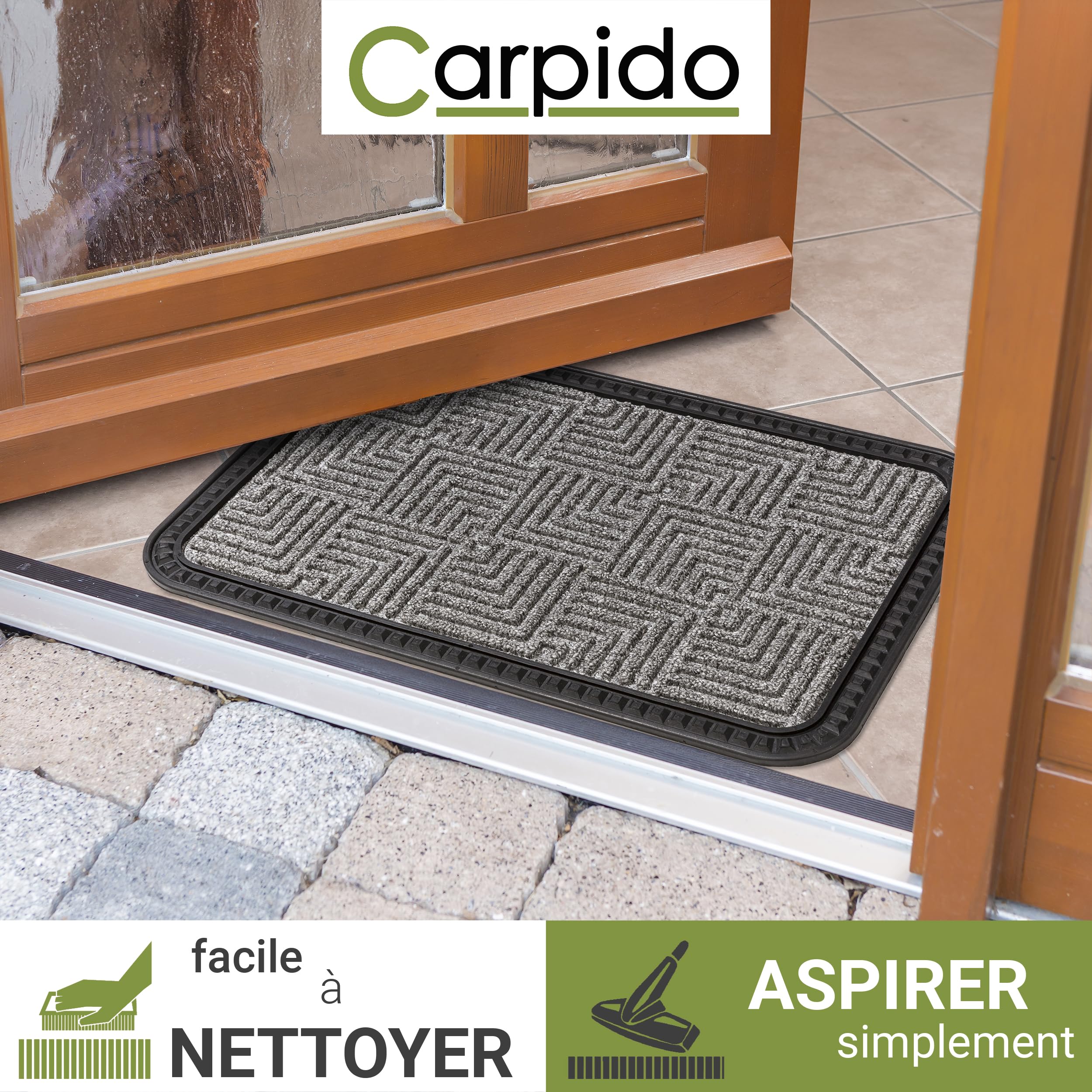 Carpido Paillasson Extérieur & Intérieur - Set de 2 50x80 cm - Argent Motif - Tapis de Porte antidérapant - Tapis de propreté résistant - extérieur Marches