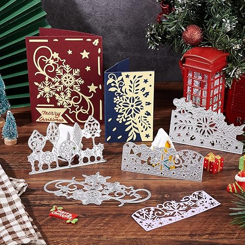 Miniatura 3 de ORIGACH 4 piezas de tarjetas de Navidad troqueladas de metal troqueladas en relieve plantillas de plantillas para bricolaje álbumes de recortes,