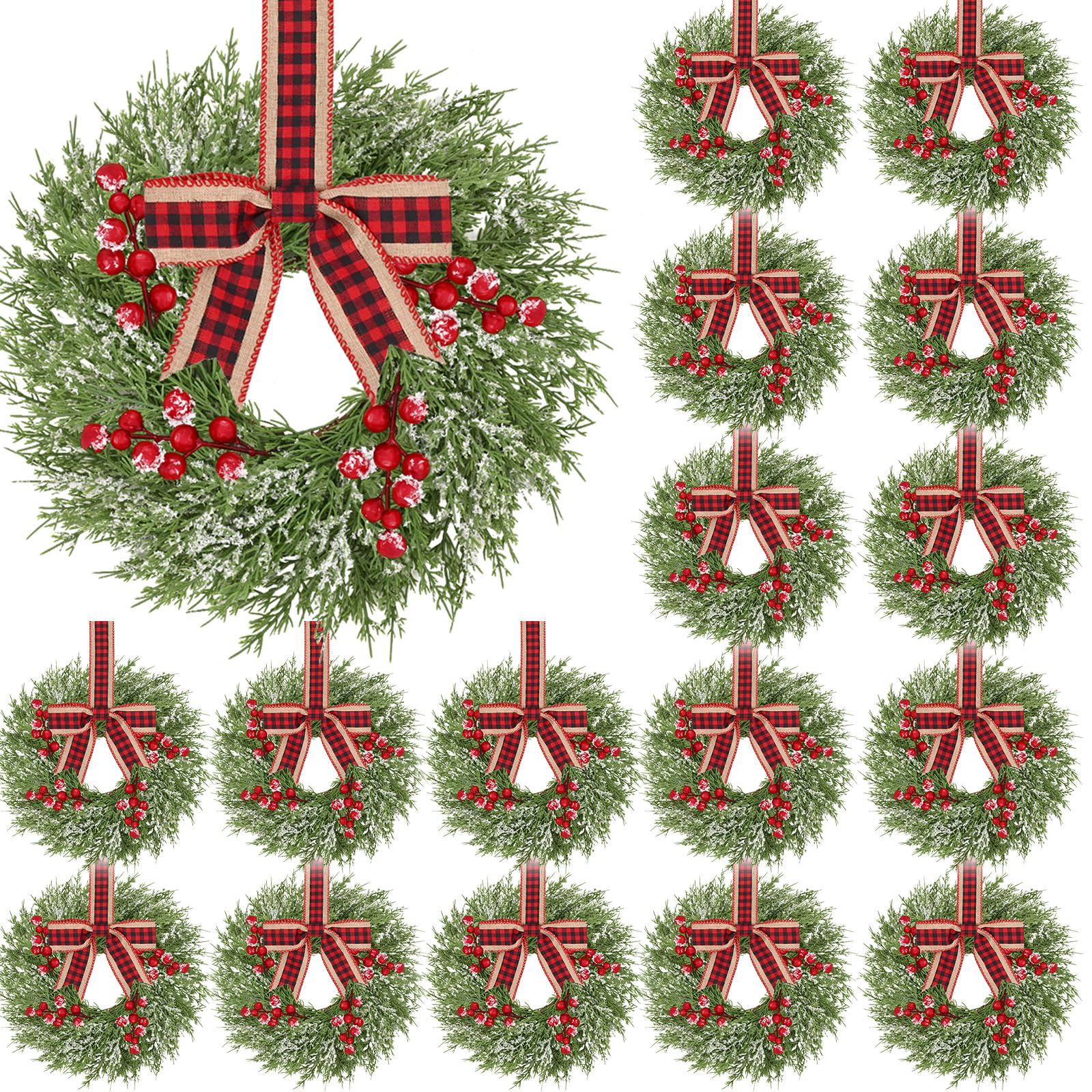 18 Pcs Small Christmas Wreath, Christmas Wreaths for Windows, Winter Mini Wreaths Christmas, Cabinet Wreaths for Kitchen Christmas, Window Decorations for Front Door Candle Rings Outdoor Indoor