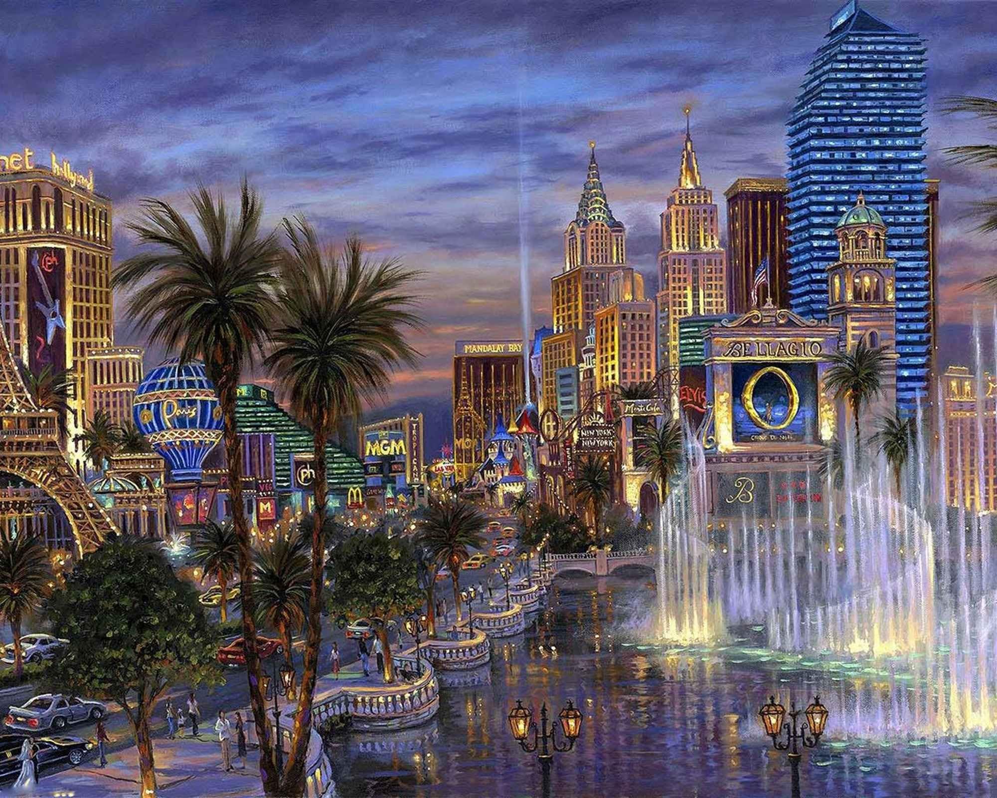 16"x20" Hd Canvas Print Home Decor Art Painting (No Frame), Las Vegas, Bellagio, Casino, Palm, Fountain
