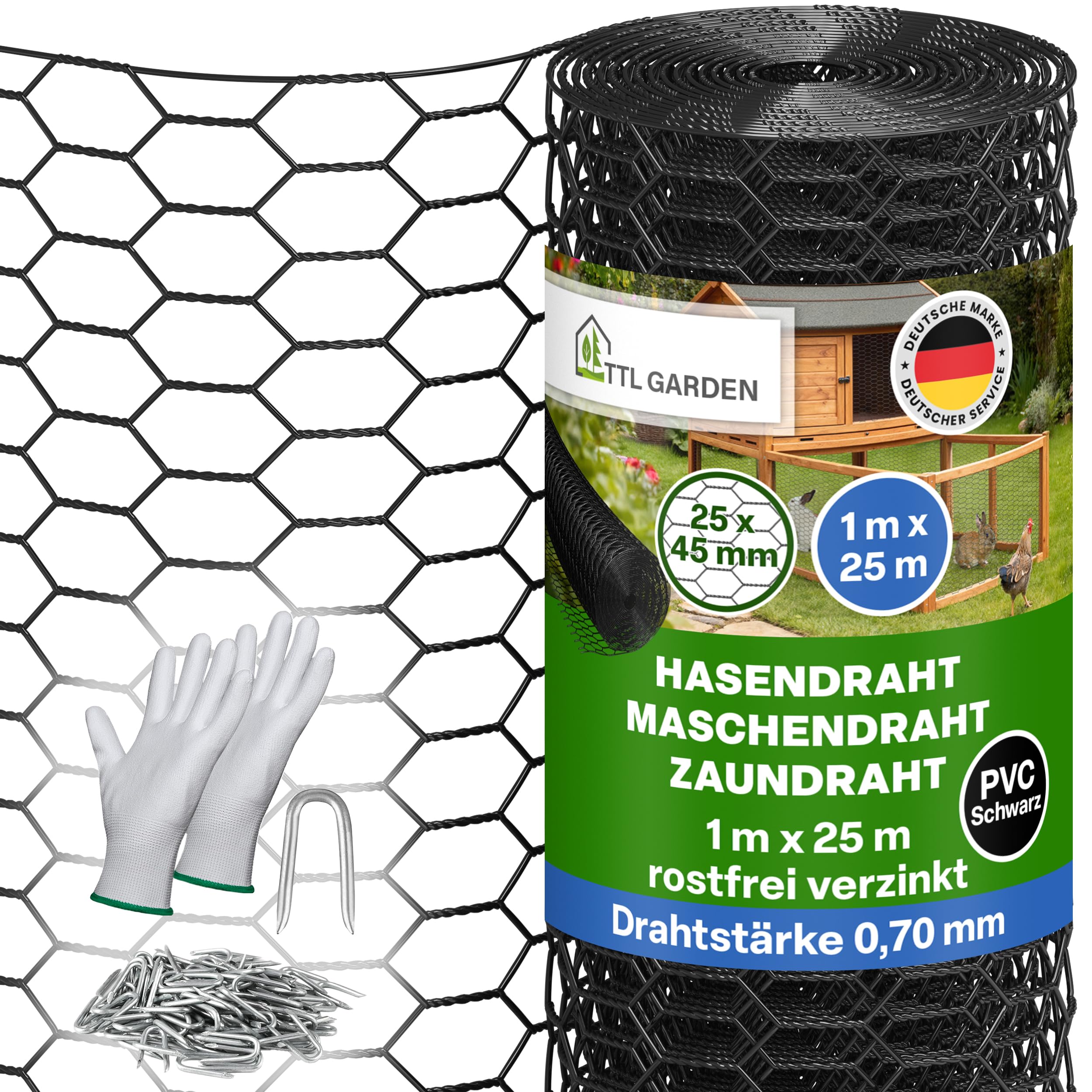 TTL GARDEN Guard-LINE Grillage pour lapin Noir 1 m x 25 m – Mailles 25 x 45
