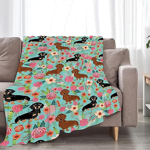 Miniatura 2 de Manta de perro salchicha con bonito diseño de perro salchicha para niñas, niños y adultos, súper suave, cálida y acogedora manta de franela de felpa