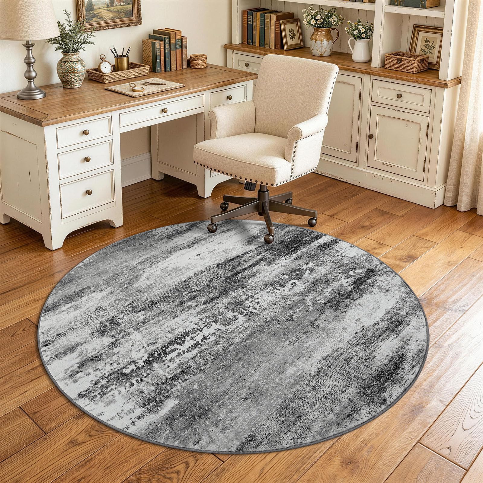 Homaxy Modern Abstract Round Rugs Living Room 120 x 120 cm Black