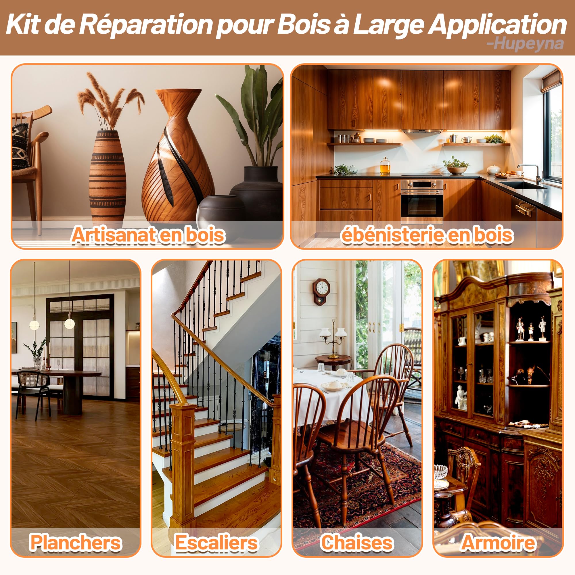 Kit Reparation Bois, Grande Capacité Kit Réparation Parquet, Mastic à Bois et Cire D'abeille Réparer Rayures, Fissures, Trous, Décoloration pour Portes Bois, Tables, Armoires, Sols Stratifiés, Lits