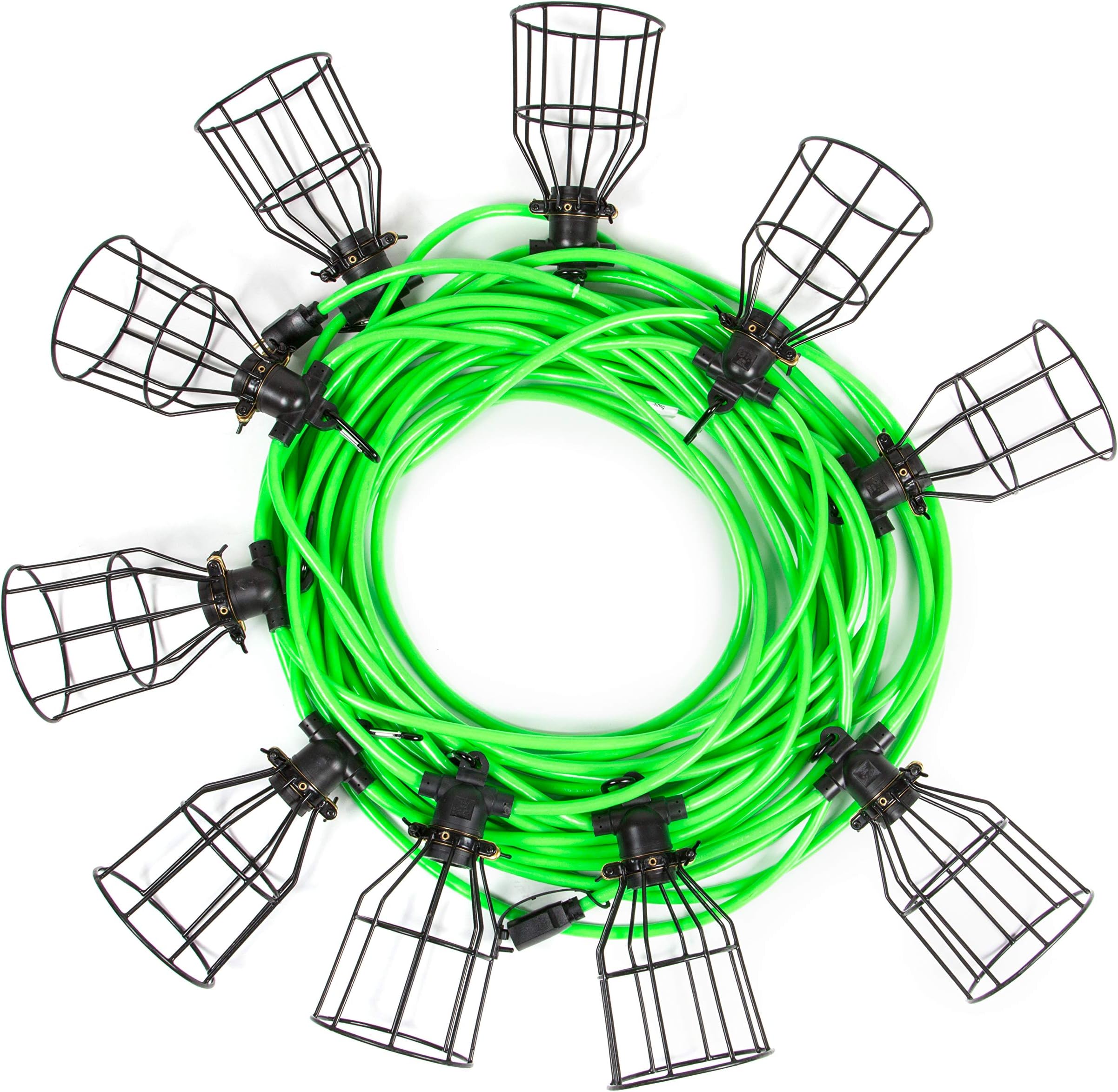 Illuminator 100-Foot Work Light String for Construction Site/Workshop/Garage, 10 Durable Metal-Caged Sockets