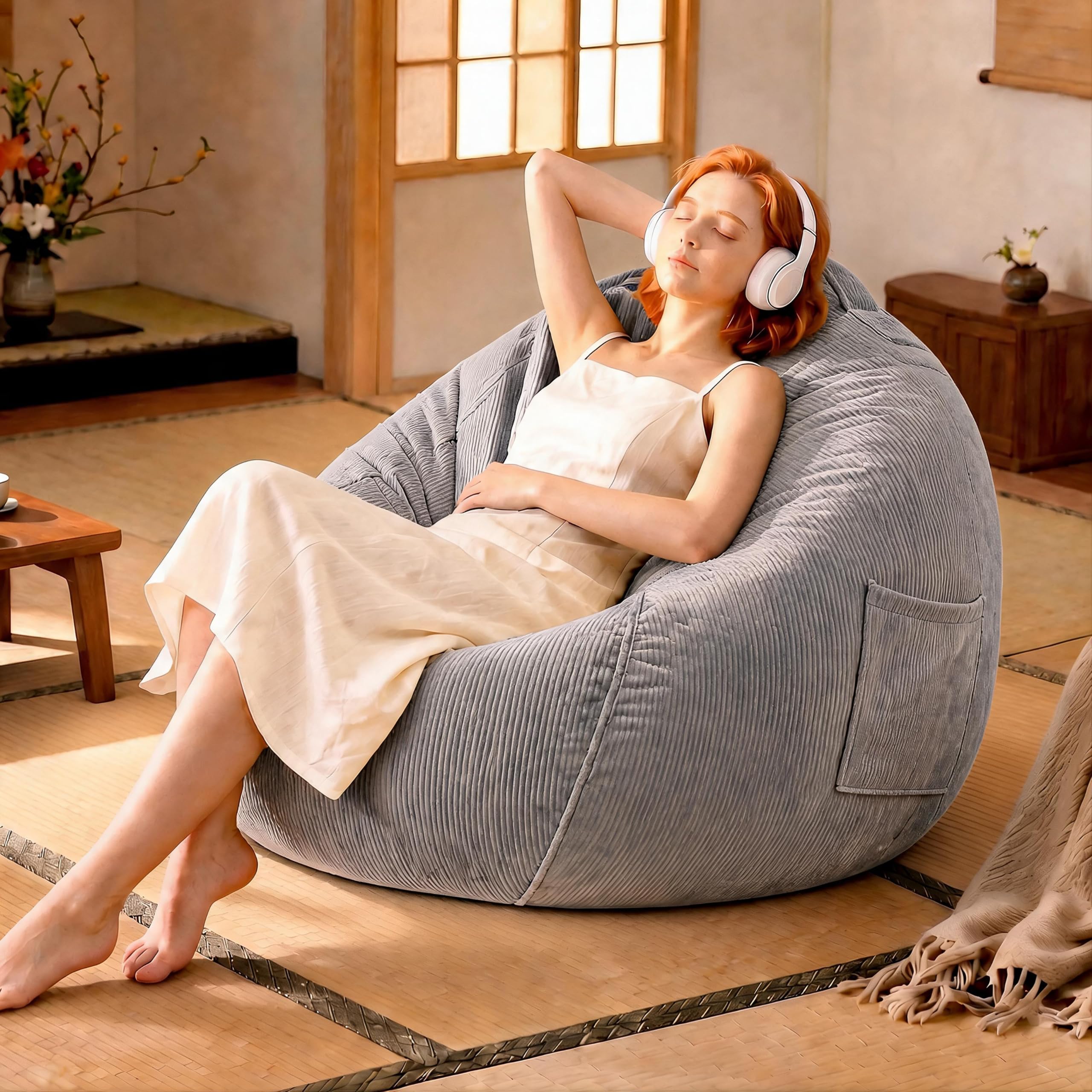 Amazon.co.jp: ビーズクッション 特大 70×60cm 一人掛け ビーズソファ