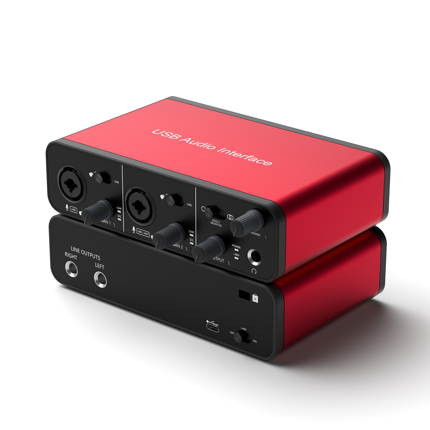 DTM・DAW USB Audio Interface 24-Bit/192kHz 2i2 USB Audio Interface – 24Bit/192kHz Studio Recording, 48V