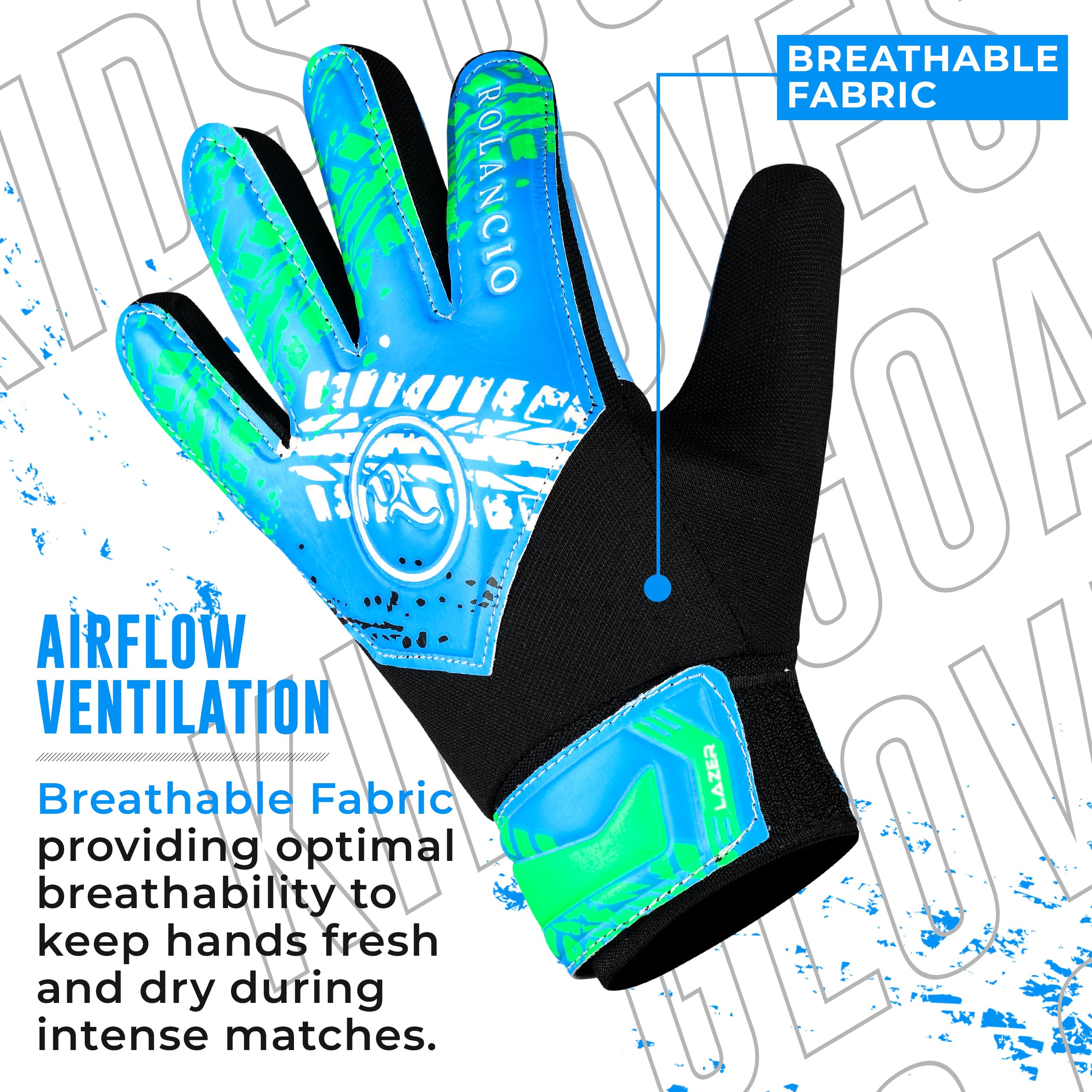 ROLANCIO Goalkeeper Gloves, Cyan Blue, 06 - Image 3