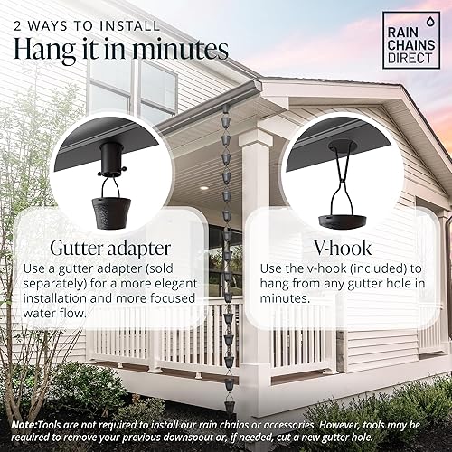 Miniatura 5 de Rain Chains Direct Contempo - Cadena de lluvia 85 pies de largo aluminio revestimiento de polvo negro reemplazo funcional y decorativo para bajantes