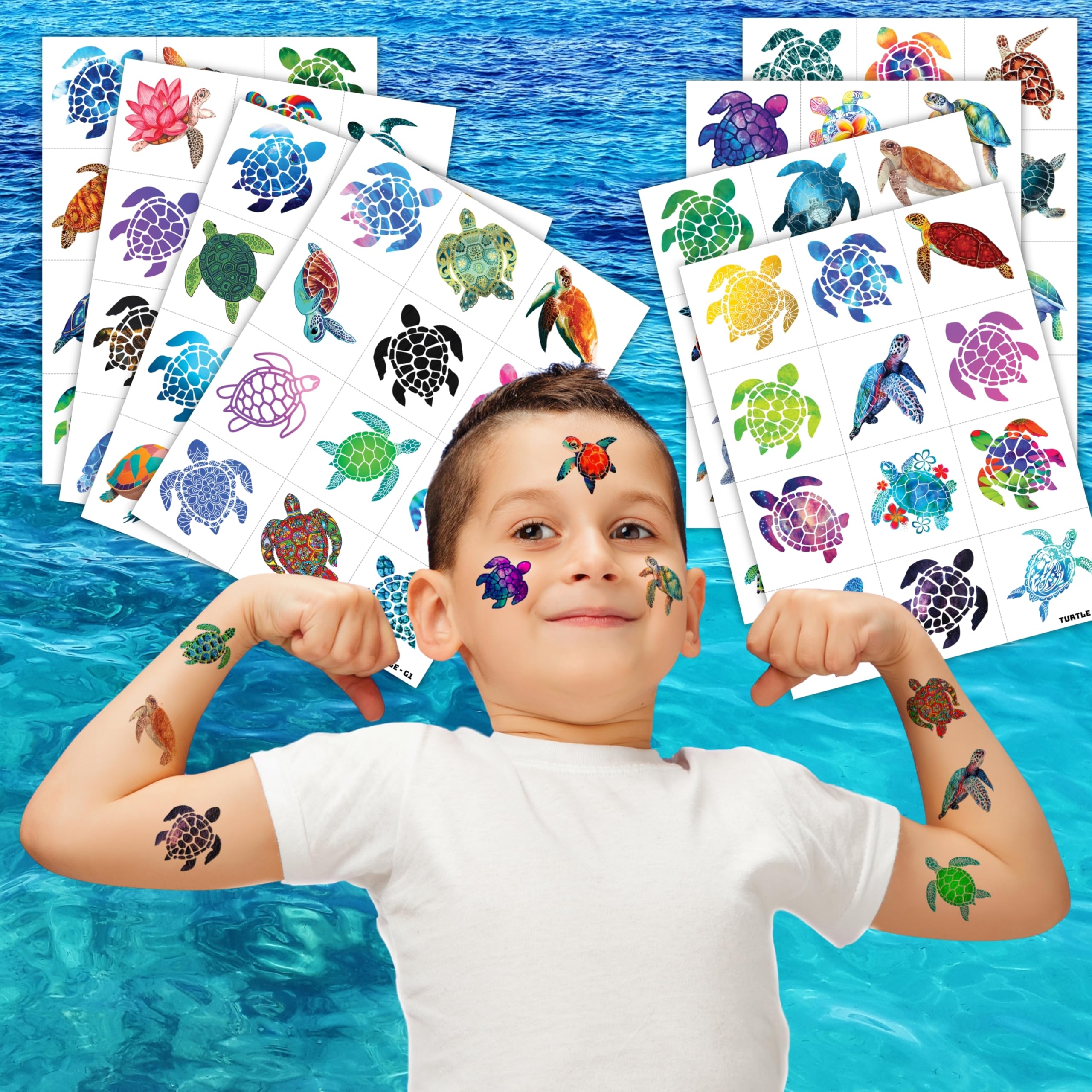 Pre-Cut Turtle Temporary Tattoos - Under The Sea Creatures Ocean-Themed Stickers for Kids' Birthday Party Supplies, Decorations, Favors, and Prizes - Turtle Party Decorations