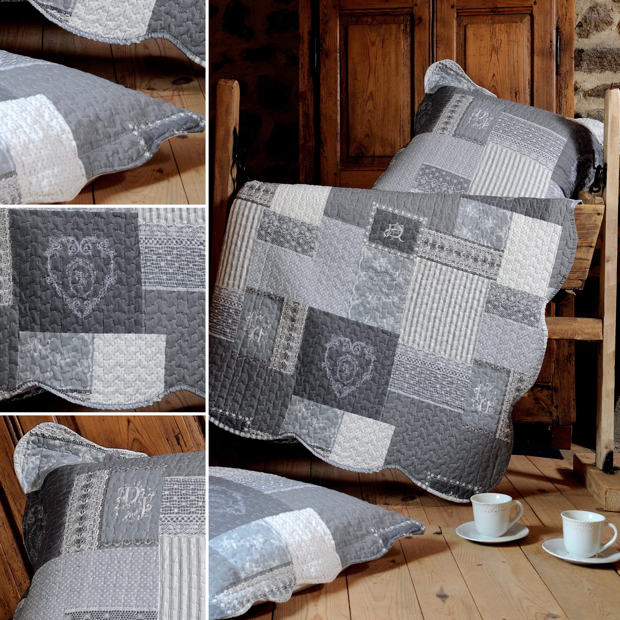 Stof - Arkansas Boutis avec 2 Taies Polyester Gris 220 x 240 cm P47118001, champêtre, Montagne