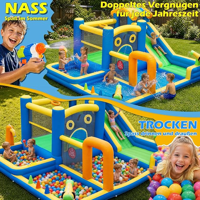 Foto 6 de 8 de Castillo Hinchable para niños, AONESY Castillo Hinchable con tobogán de Agua, rociadores de Agua, Escalada