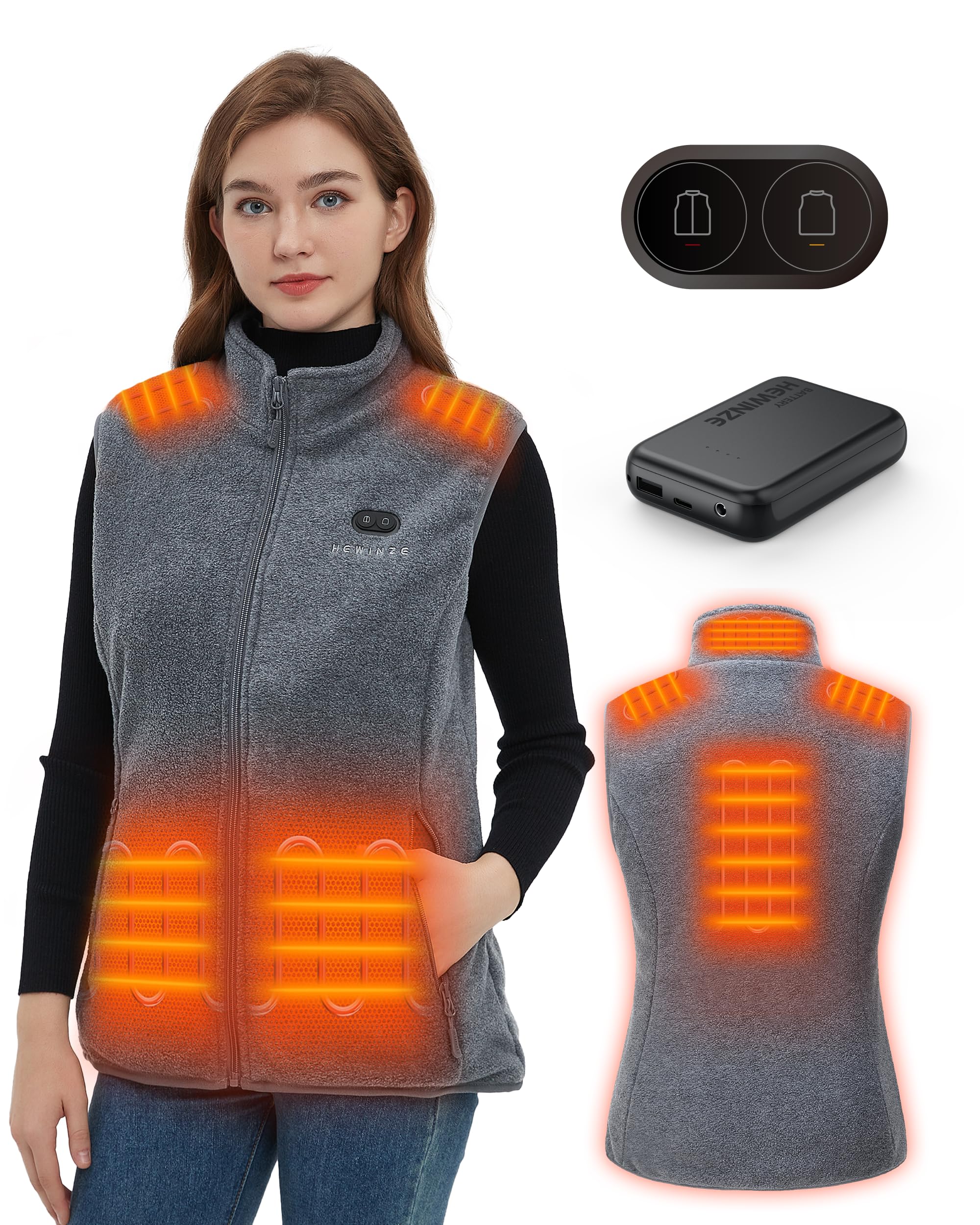HEWINZE Fleece Podgrzewany Gilet dla Kobiet Kamizelka Heat z Baterią 7.4V Podgrzewana Kamizelka