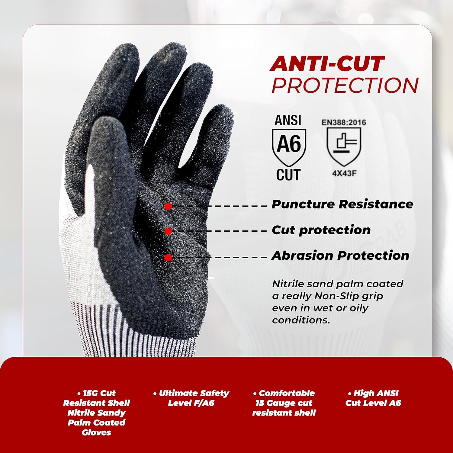 Working Gloves Nylon Ultra-elastic With Nitrile Microfoam Coating, Heavy Duty Gloves Resistant to Cut, Grey