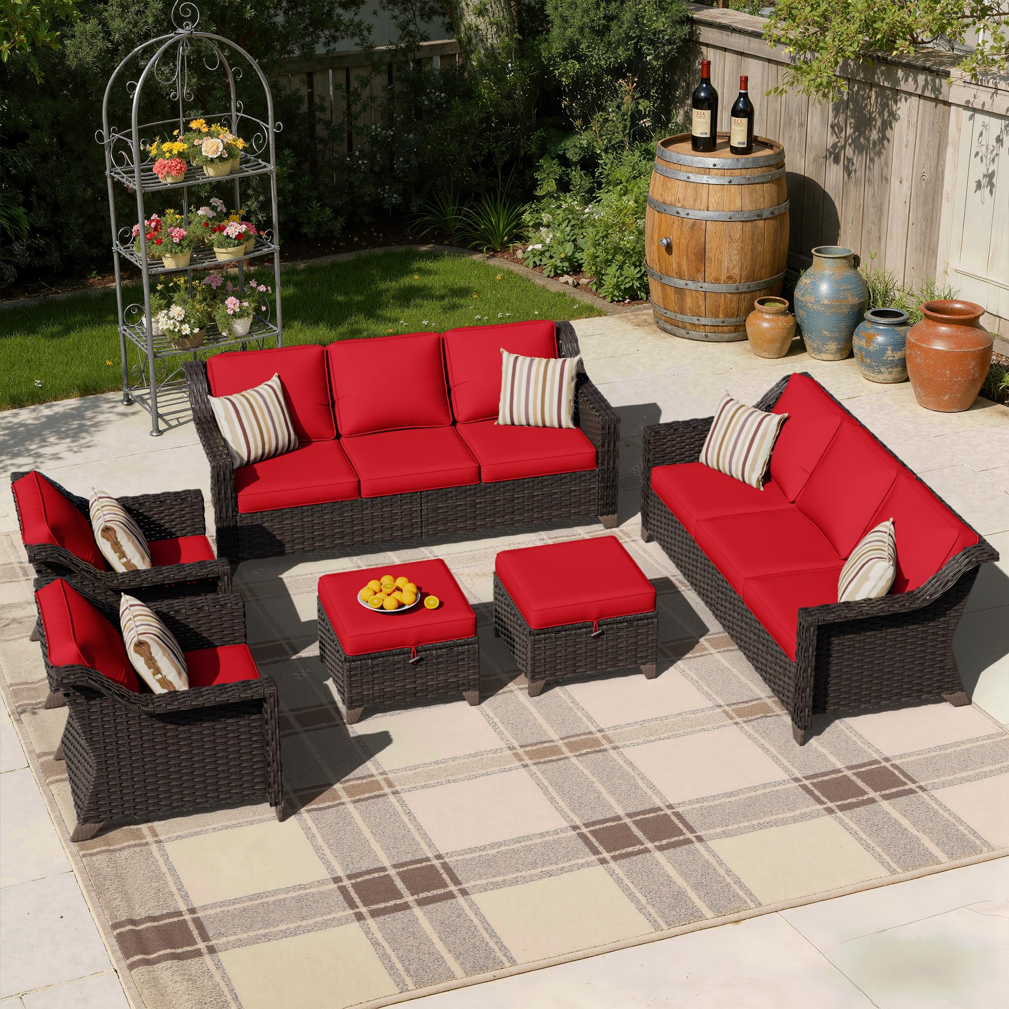 6 Piece Patio Furniture Set, Wicker Outdoor Conversation Set