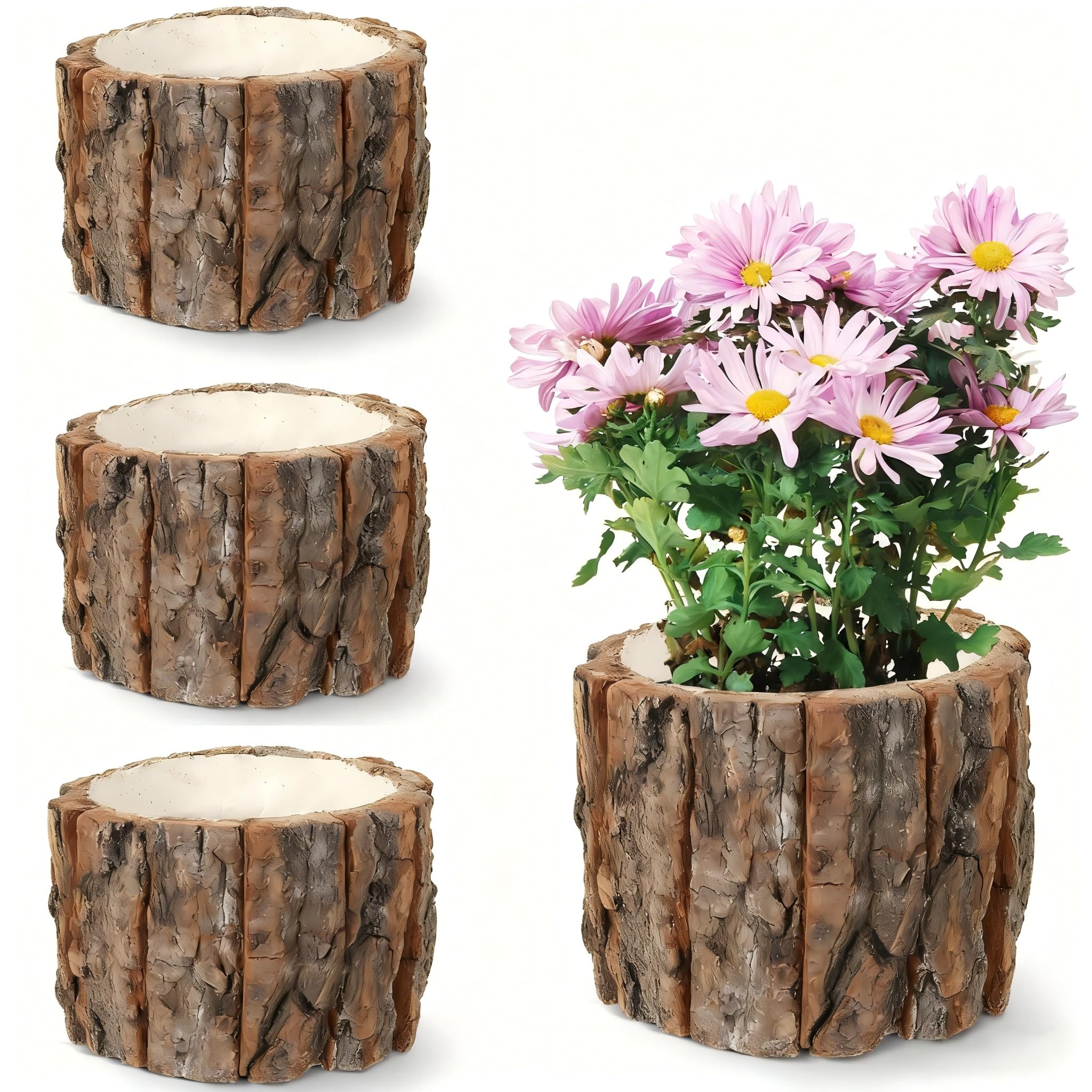 4 Pcs Wooden Vase Home Decor Rustic Flower Vases Vintage Wooden Planter Pots for Centerpieces Woodland Party Wedding