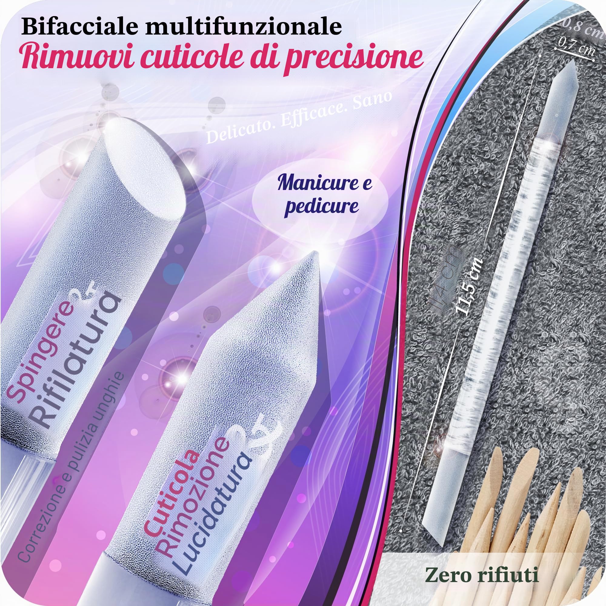Lima in Vetro Spingi Cuticole - Bastoncino Manicure, Rimuovi Cuticole Professionale di Precisione, la Superficie Abrasiva Non si Consuma, Qualità Ceca, Gladzy