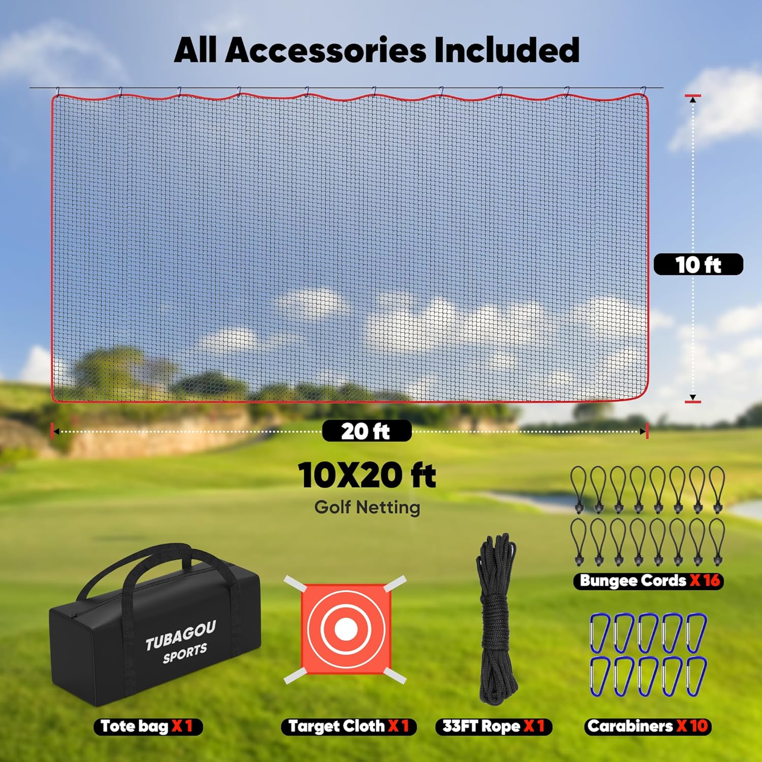 Golf Practice Net, Heavy-Duty Multi Sports Netting Barrier 10FT | 15FT |20FT |25FT Golf Hitting Net for Garage, Ideal for Backyard with Baseball, Softball, Hockey, Soccer and More