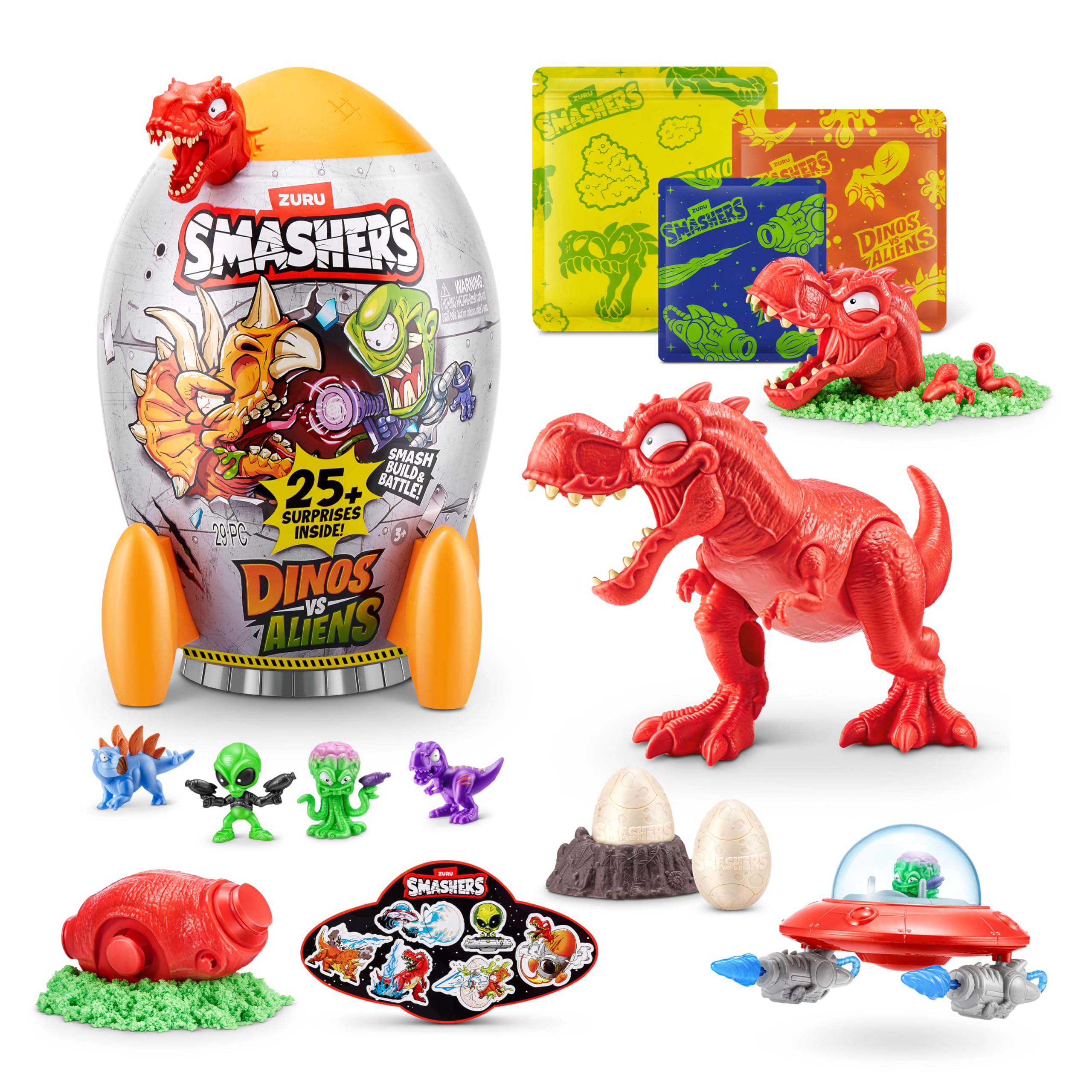 Smashers Dino vs Aliens Medium(T-REX) by ZURU, Smashable Egg Toy for Boys (Orange)