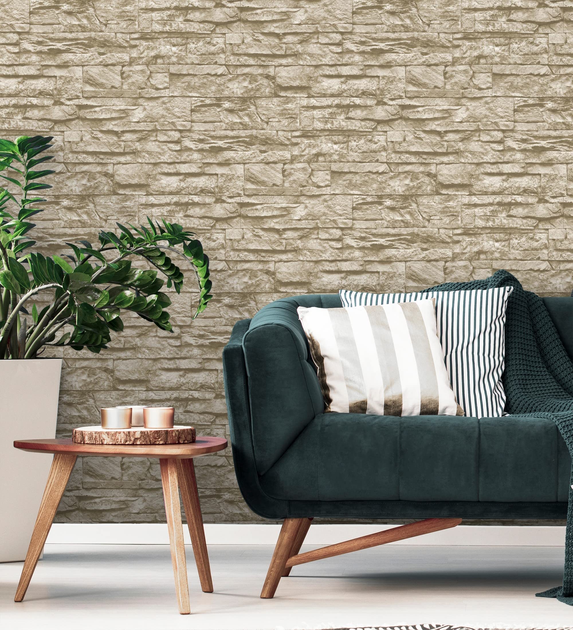 GAULAN 453146 - Carta da parati lavabile in vinile imitazione pietra ardesia beige texture in rilievo 3D per pareti soggiorno cucina bagno sala da pranzo - Rotolo di 10 m x 0,53 m