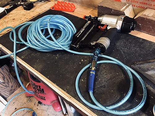 Miniatura 2 de Manguera de aire de poliuretano azul Amflo 12-25E de 300 PSI 14 pulgadas x 25 pulgadas con 14 pulgadas MNTP de extremos giratorios y accesorios de