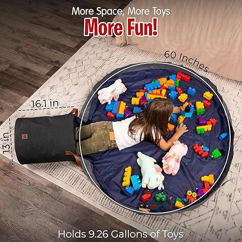 Miniatura 5 de Cesta de almacenamiento de juguetes y tapete de juego, tapete de almacenamiento grande para mantas de juguetes con cremalleras, contenedor de