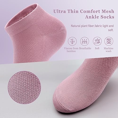 Miniatura 3 de SERISIMPLE Calcetines tobilleros ultrafinos y cómodos de malla de bambú viscosa para mujer, transpirables, ligeros, de corte bajo, 5 pares