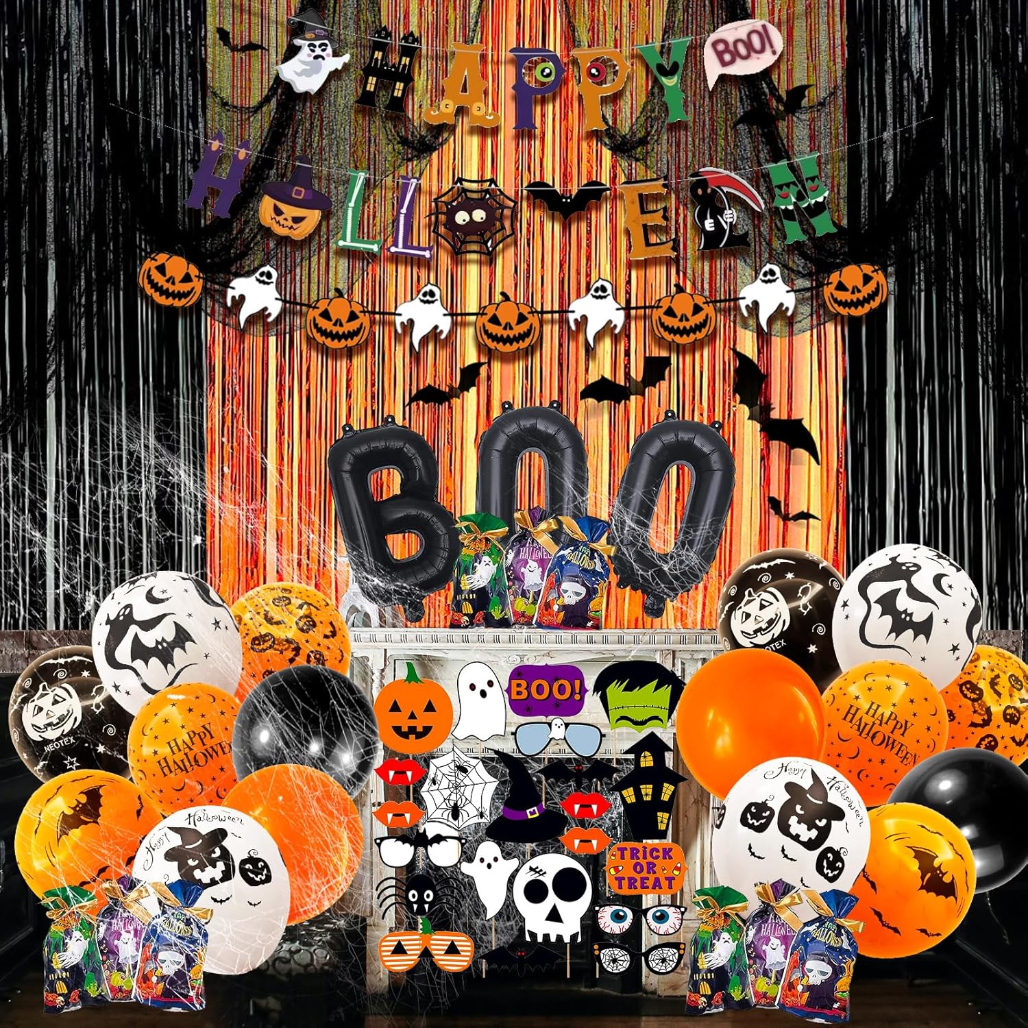 101 Pcs Halloween Party Decorations, Halloween Party Supplies – Ghost and Bat Pumpkin Banner, Multi Balloons, Photo Booth Props, Candy Gift Bags, Spider Wed 101 Pcs Halloween Party Decorations, Halloween Party Supplies – Ghost and Bat Pumpkin Banner, Multi Balloons, Photo Booth Props, Candy Gift Bags, Spider Wed