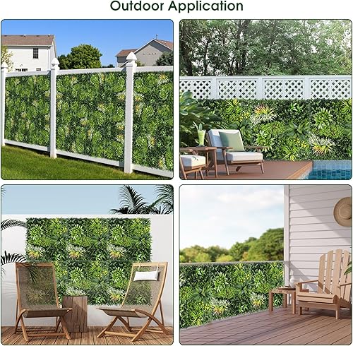Miniatura 6 de Paneles de pared de plantas artificiales, paneles de pared de seto de boj de 40 x 40 pulgadas con protección UV, valla de pantalla de privacidad,