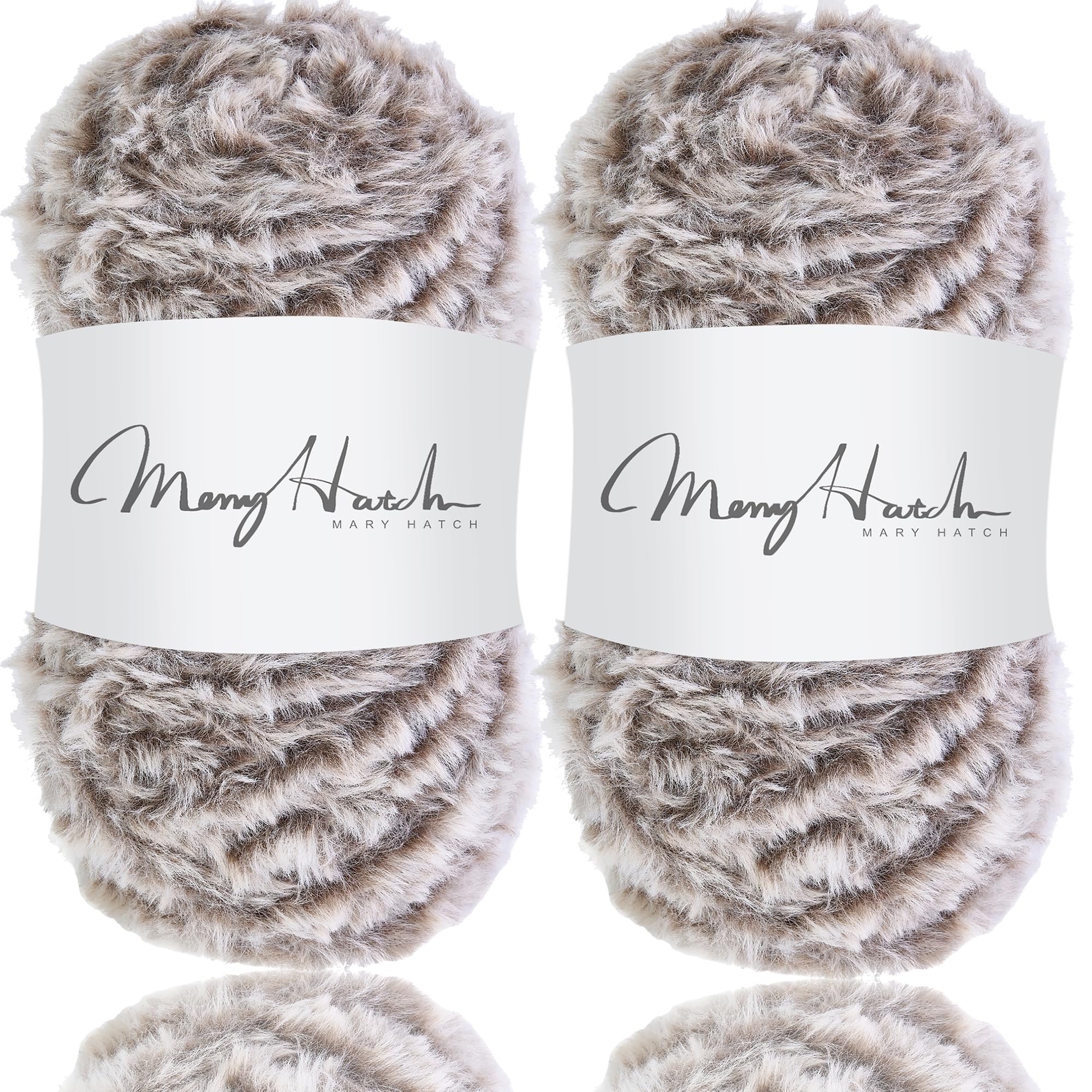 Mary Hatch Soft Faux Fur Yarn for Crochet 2 Skeins Chunky Furry Fluffy Eyelash Yarn Fur Yarn for Hand Knitting, 70yds x2/100g x2/64m x2, Coco White