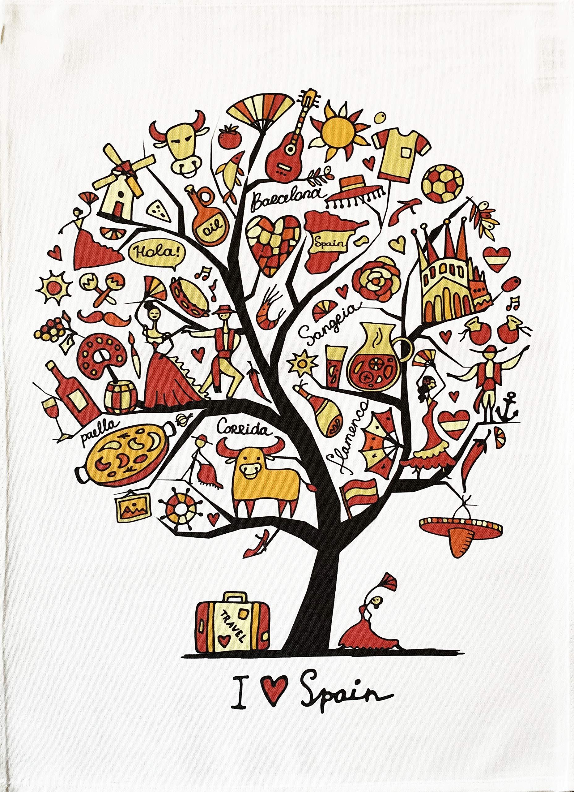 Half A Donkey White I Love Spain Tree - Large Cotton Tea Towel