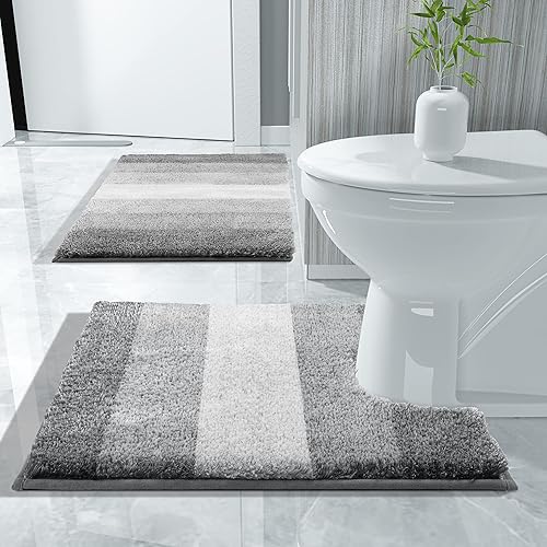 Miniatura 7 de Yimobra Flufyy - Alfombras de baño de lujo en forma de U, extra suaves y absorbentes, de microfibra para inodoro, tapete de baño de felpa lanudo