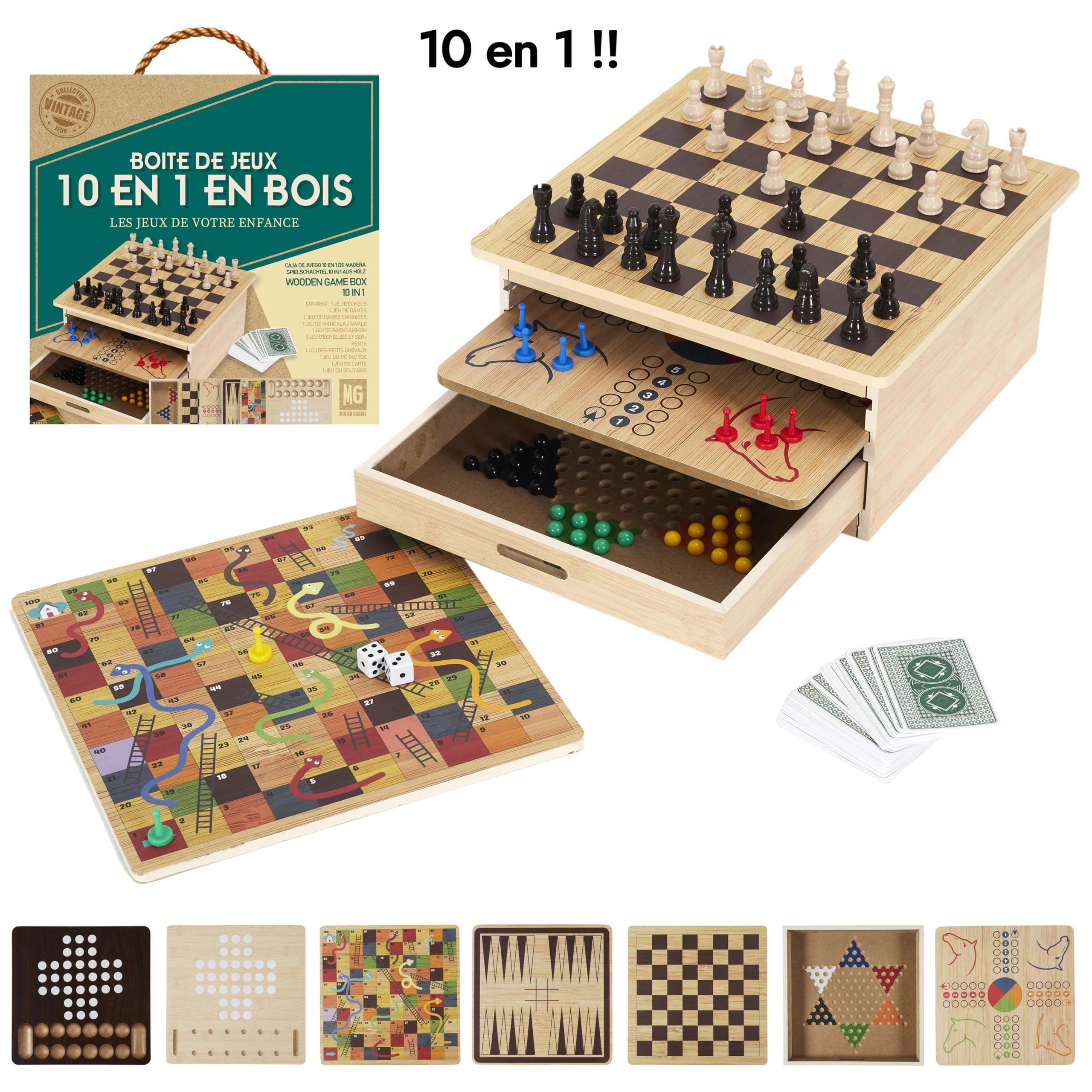 3-in-1 PU Leather Chess, Checkers & Backgammon Board Game Set with Game Pieces