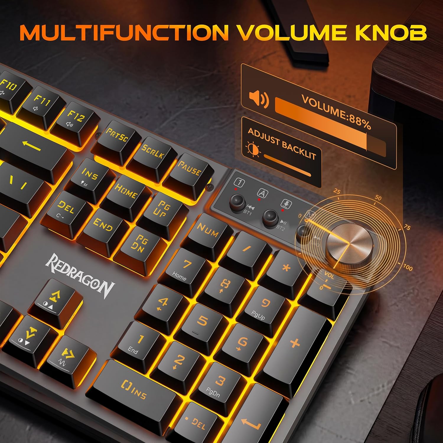 Redragon K521WL Wireless Gaming Keyboard with Knob, Tri-Mode BT/2.4G/USB-C RGB Mechanical Feeling Keyboard with Multimedia Keys, 4000mAh Battery, Anti-Ghosting, Compatible with PC - Upgrade