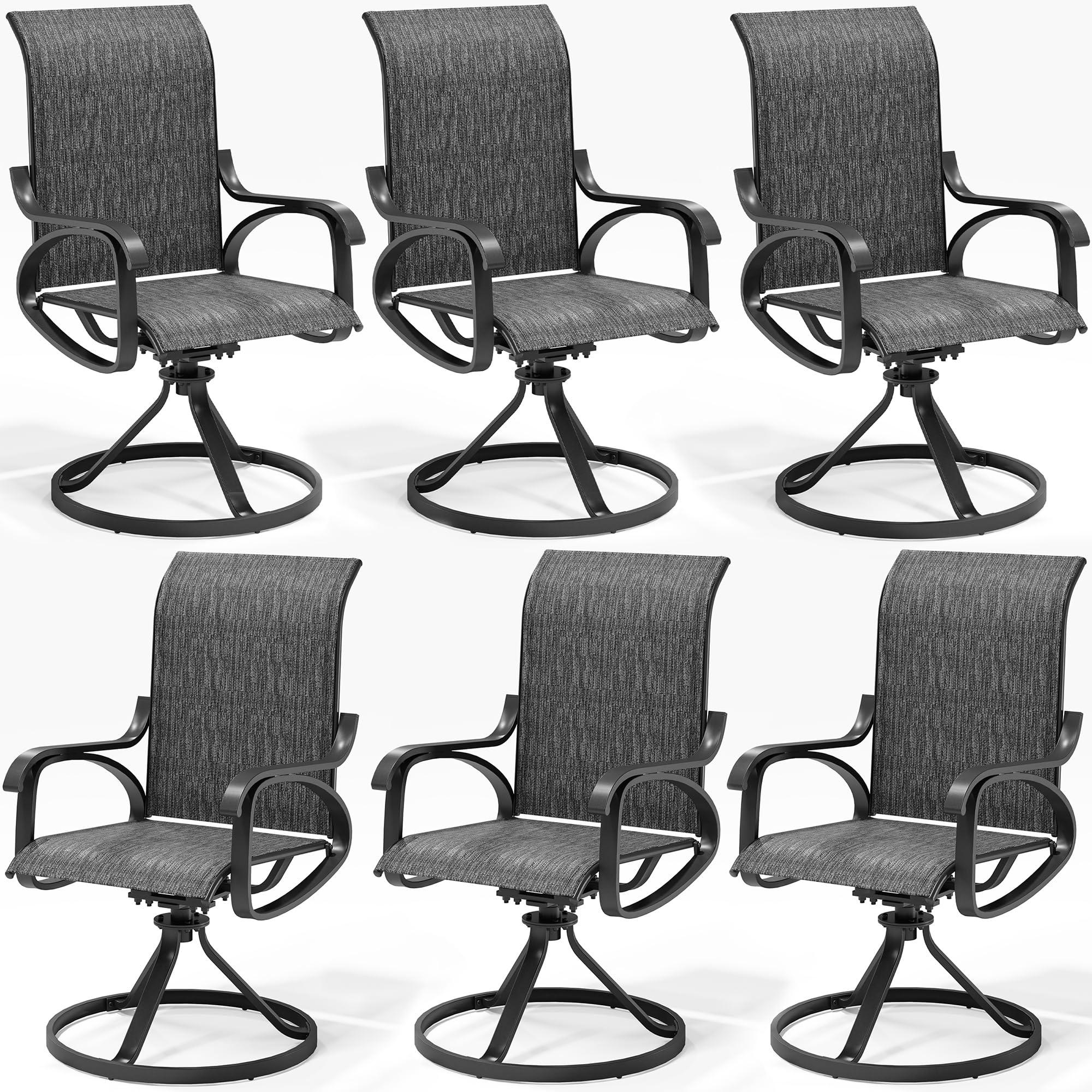 LOUVIXA Patio Swivel Chair Set of 6, All-Weather Patio Swivel Rocking Chair, High Back Patio Dining Chairs for Backyard, Porch, Lawn, Garden(6, Carbon Grey)