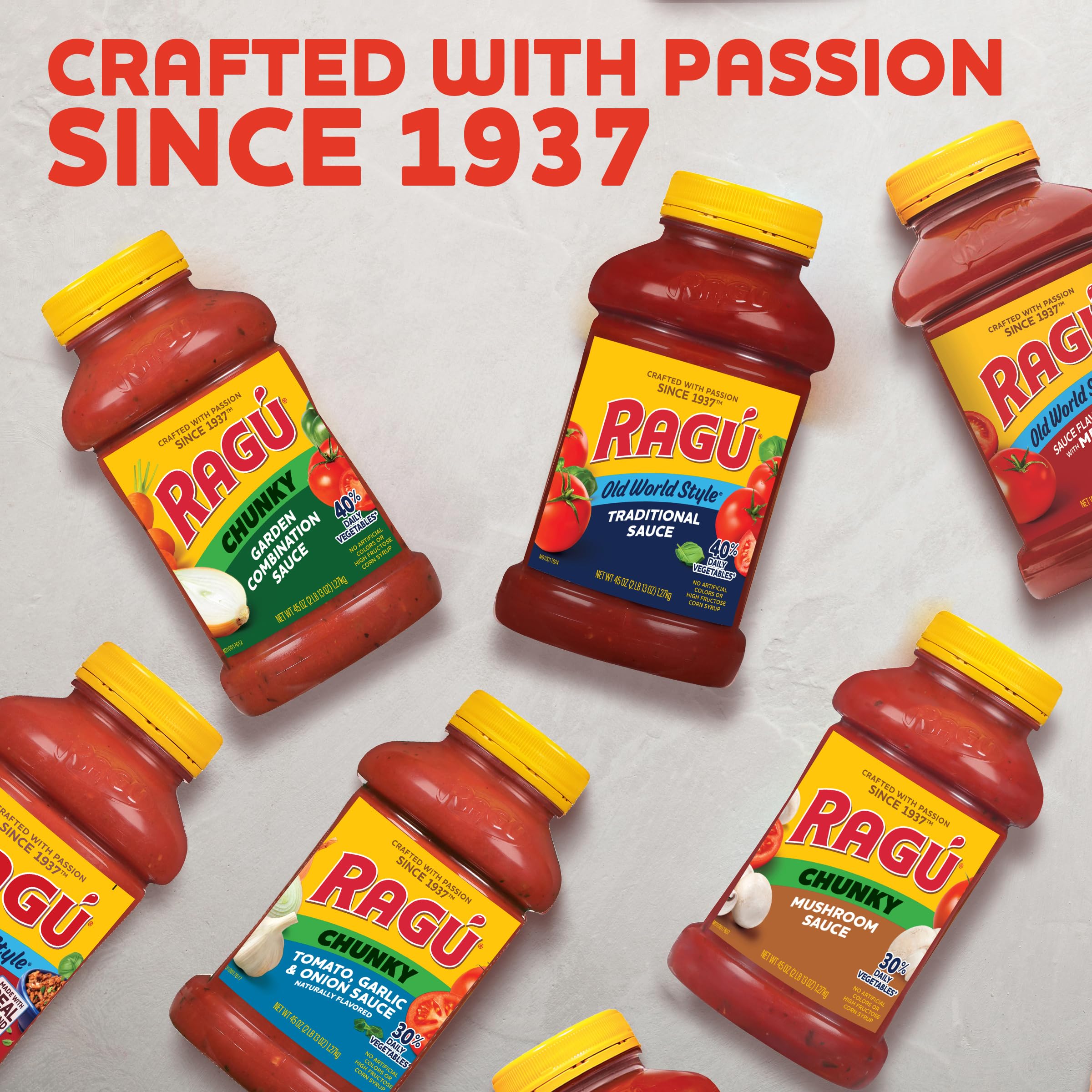 Ragu Chunky Garden Combination Pasta Sauce with Diced Tomatoes, Onions, Celery, Carrots, Zucchini, Green Bell Peppers, and Italian Herbs and Spices, 45 OZ